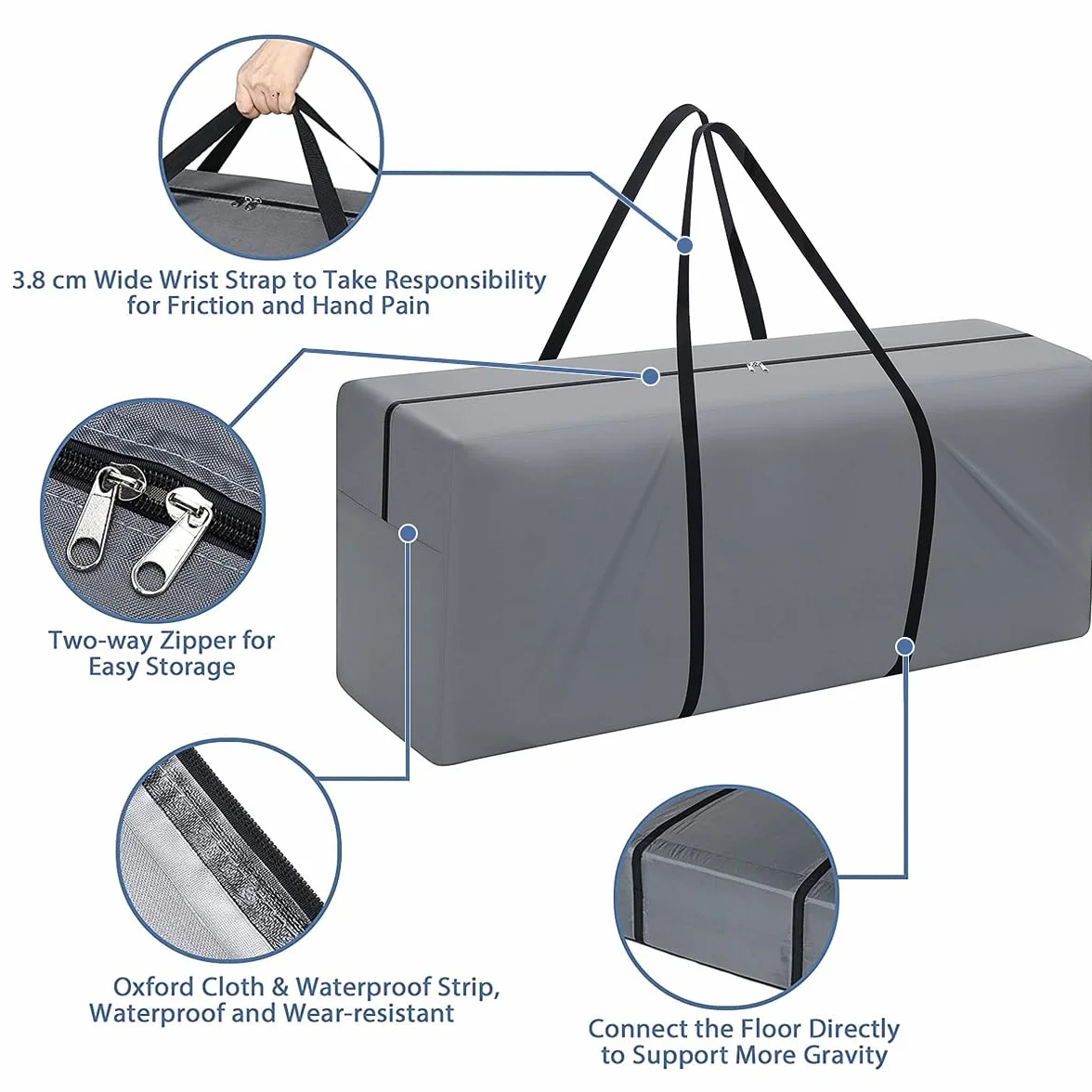 GARPROVM Borsa per cuscini da giardino, Custodia per tappezzeria cuscino sedile, Borsa portaoggetti da 200L per albero di Natale Tessuto Oxford impermeabile antistrappo, 125x32x50 cm