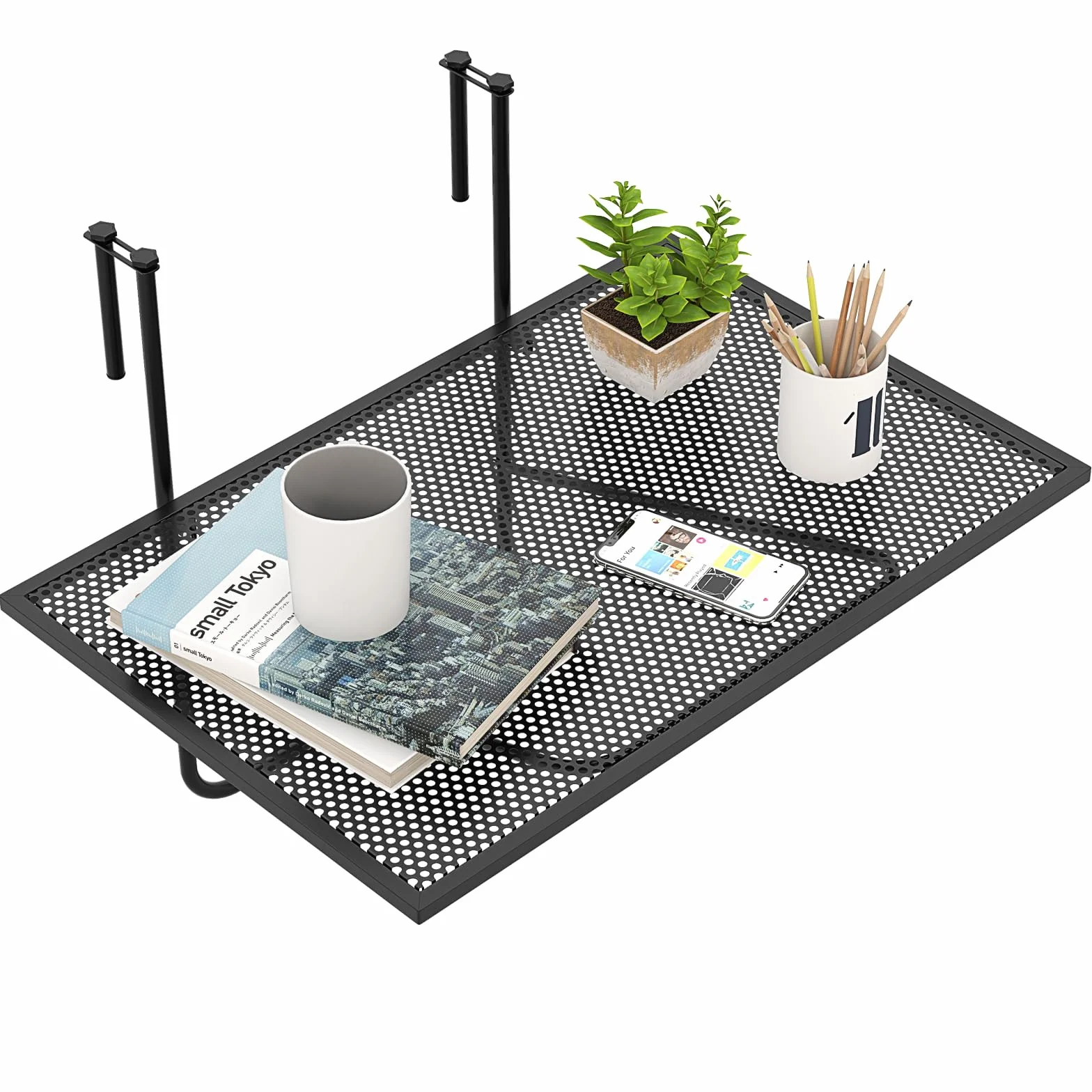 GIANTEX Tavolo da Balcone Appeso, Tavolo Pieghevole per Ringhiere fino a 6 cm di Spessore, Tavolino Salvaspazio per Ringhiere Esterne con Telaio in Metallo per Patio, Portico, Terrazza, Nero
