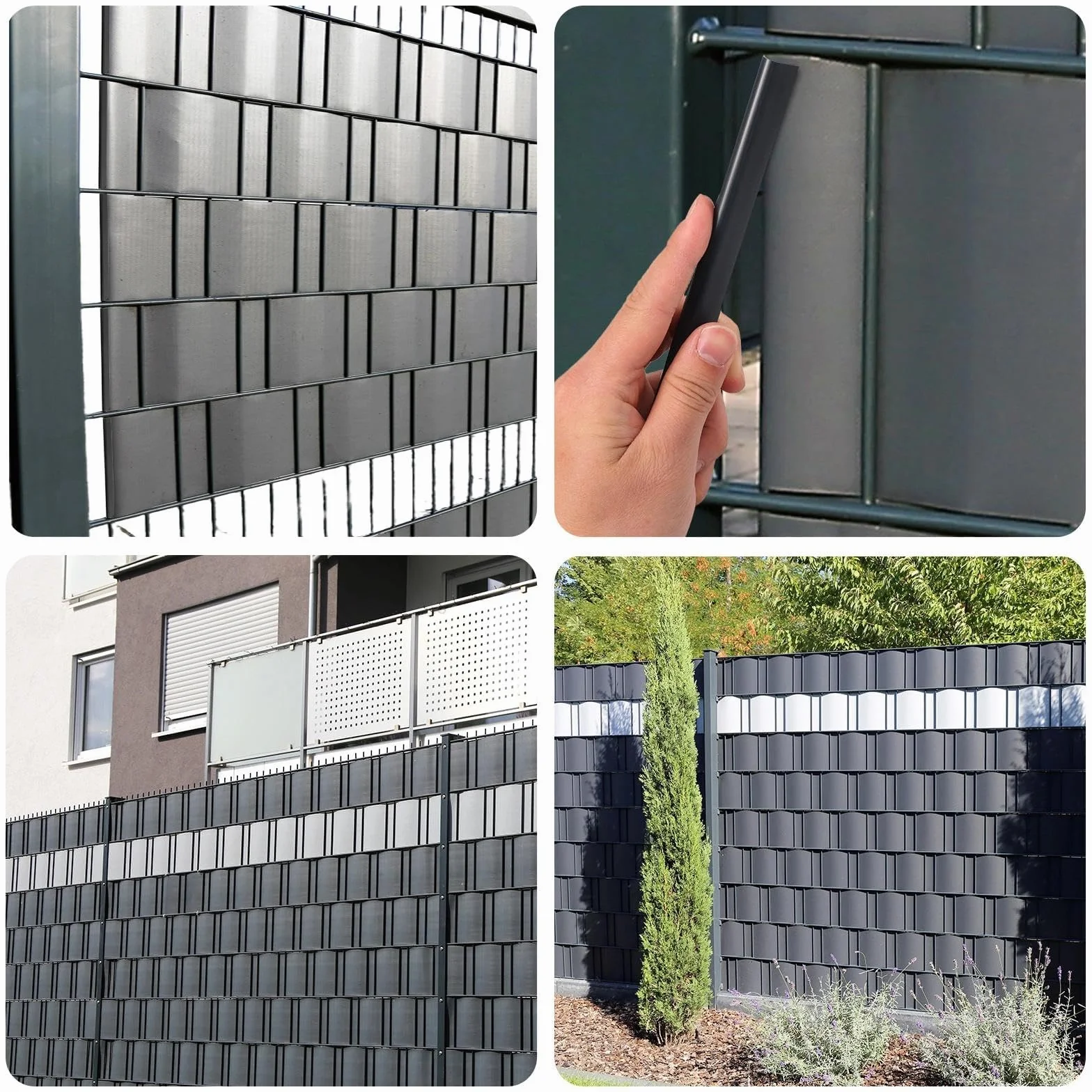 50 Pezzi Guide di Bloccaggio per Strisce Frangivista, Clip di Fissaggio in PVC, Strisce di Fissaggio Universali Binari di Serraggio per Giardino Tappetini a Doppia Asta Antracite