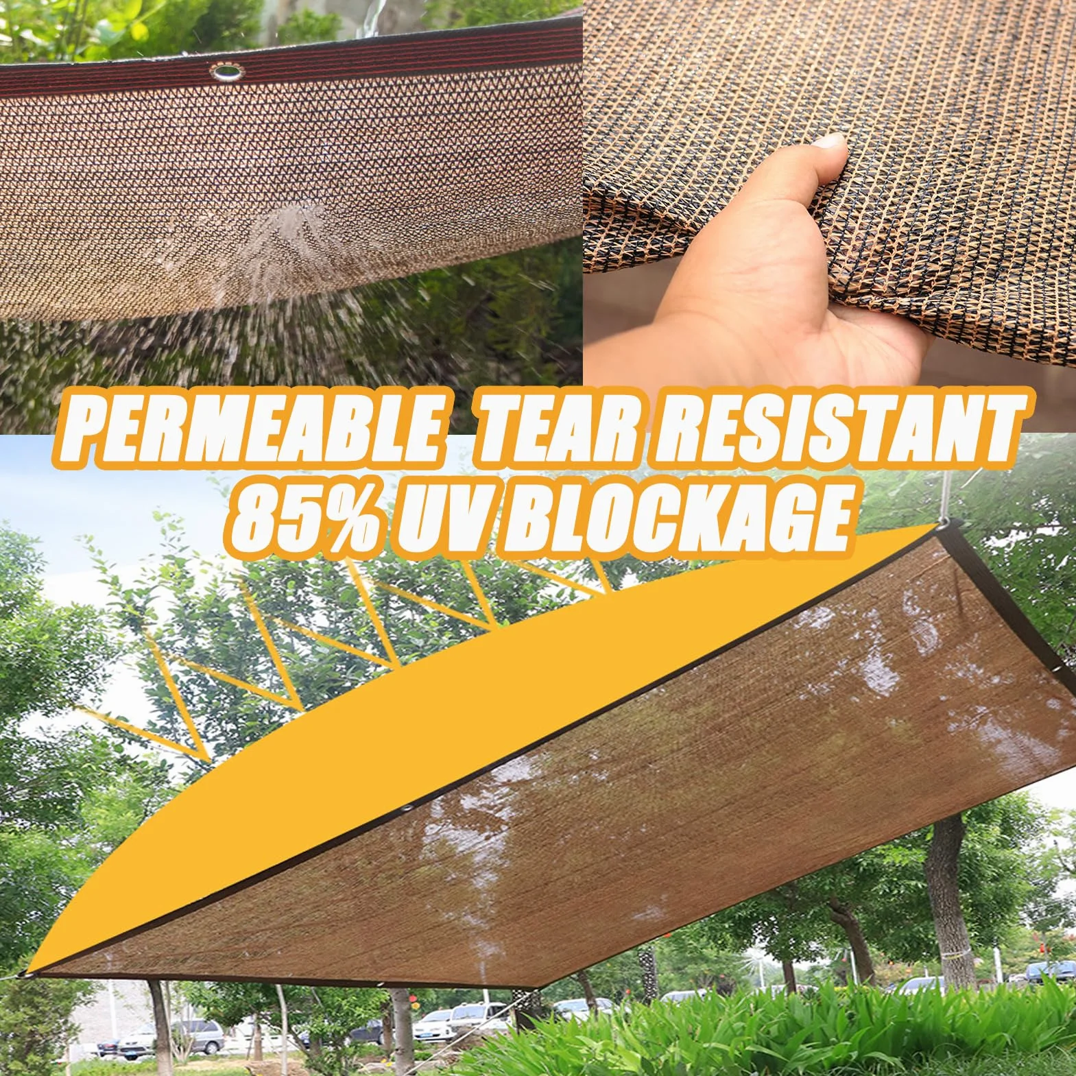 Rete Ombreggiante 3mx4m con Occhielli – 85% di Ombreggiatura – Telo Ombreggiante per Pergola, Patio, Giardino e Serra – Protezione Solare per Esterni Marrone