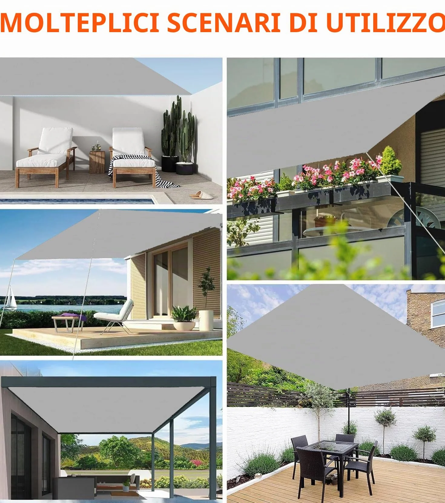Vela Ombreggiante Impermeabile 1x2M Tenda da Sole per Esterno Vele Ombreggianti Rettangolare Telo Parasole con Fune Occhiellato Protezione UV Tenda Vela per Giardino Balcone Terrazza Grigio chiaro