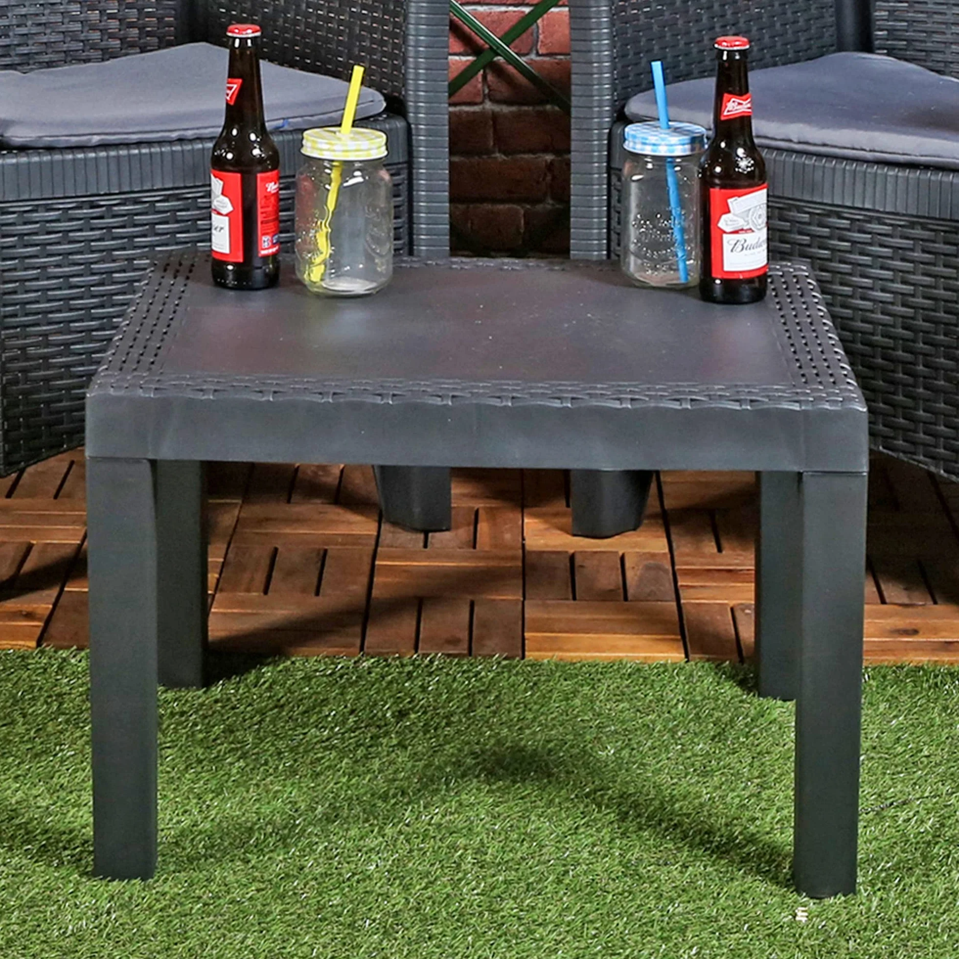 Tavolino da giardino in plastica effetto rattan, tavolino da caffè per esterni (antracite)