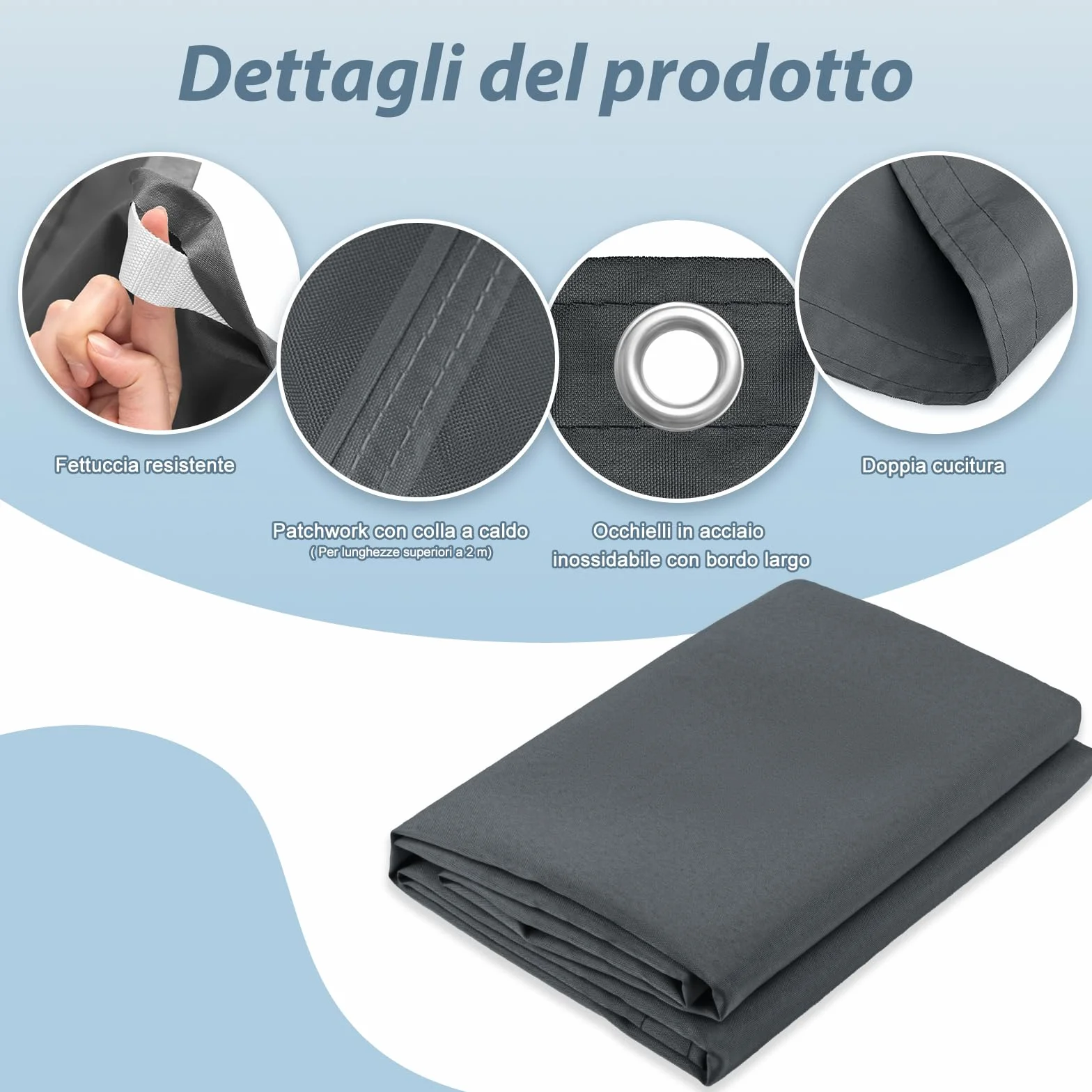 AXT SHADE Vela Ombreggiante Impermeabile Rettangolare 1x2m Tenda a Vela Parasole e Protezione Raggi UV con Occhiellato per Esterno Terrazza Giardino-Antracite