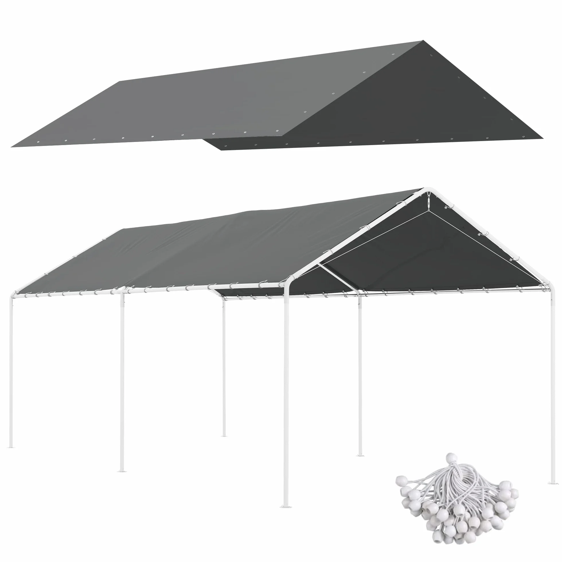 Outsunny Telone di ricambio per carport 3 x 6 m per auto di ricambio telone di ricambio per riparo auto con 48 elastici a sfera bianco (solo copertura telaio non incluso)