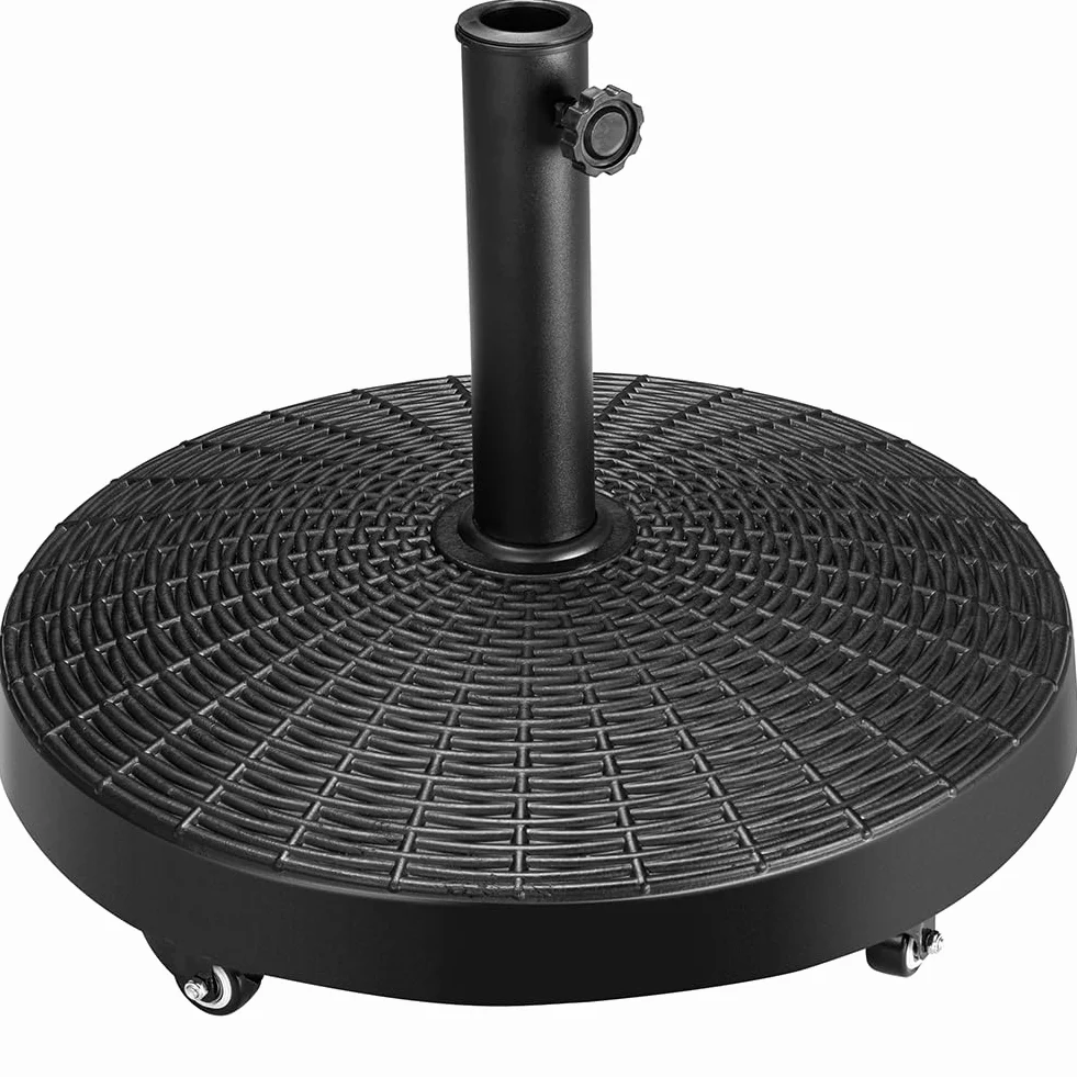 BAKAJI Base per Ombrellone da giardino con 4 Ruote e Freni, Resina Acciaio Forma Tonda, Supporto per Ombrelloni 38/48mm da Giardino Peso 25 kg, Ideale per Esterno, Spiaggia, Bar, Ristoranti, Patio