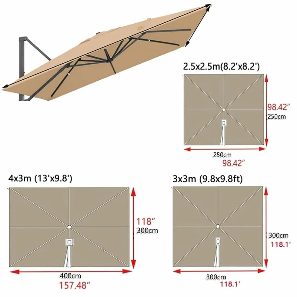 Telo Di Ricambio Per Ombrellone Da Esterno 3x3cm Copertura Di Ricambio Per Ombrellone Quadrato 8 Stecche Baldacchino Di Ricambio Per Giardino Piscina(Khaki,3x3m/9.8x9.8ft)