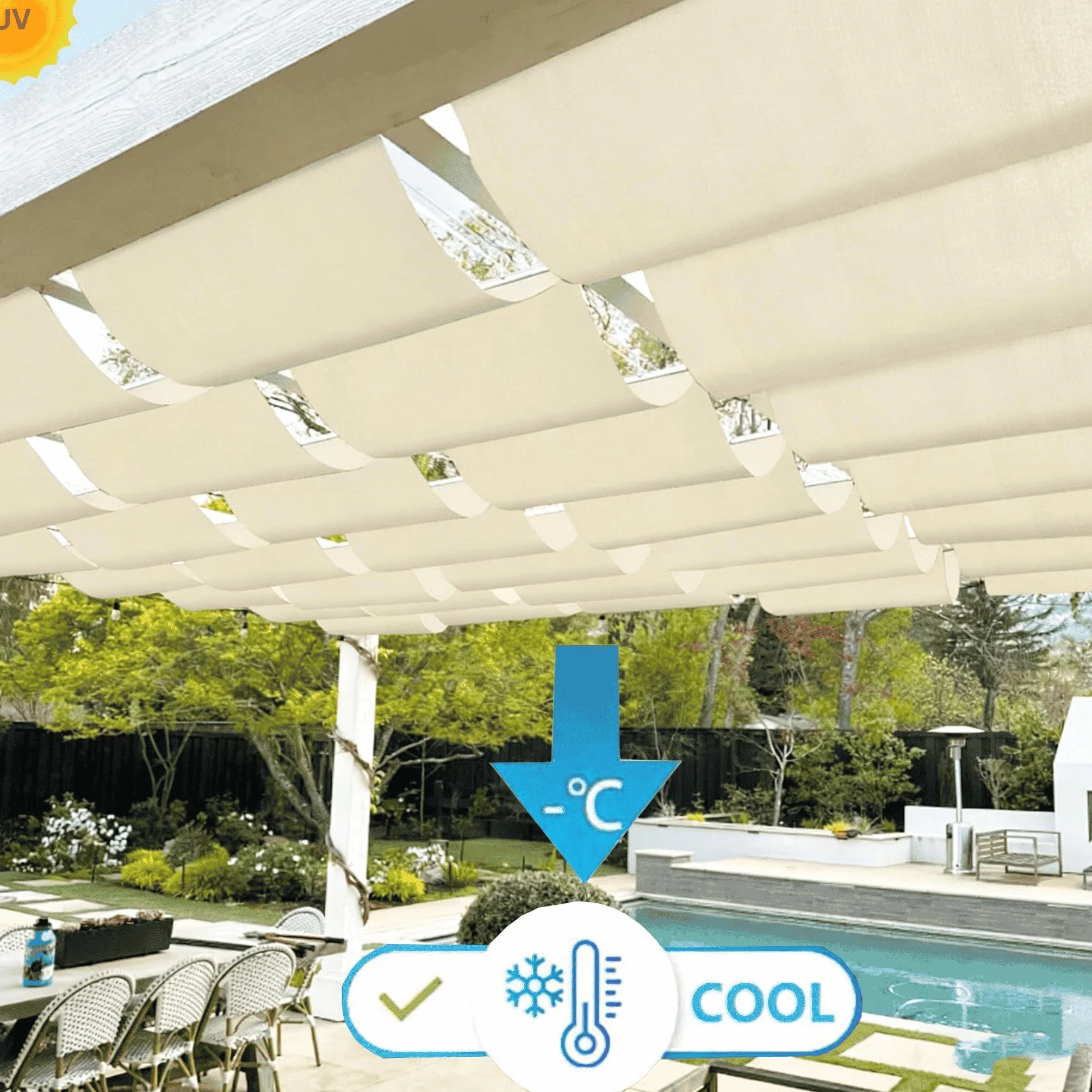 Vela Ombreggianti Onda Retrattile 2.5x2.5m Tenda da Sole per Esterno Vele Ombreggiante Impermeabile Telo Parasole con Occhiellato Protezione UV Tenda Vela per Giardino Balcone Terrazza Crema