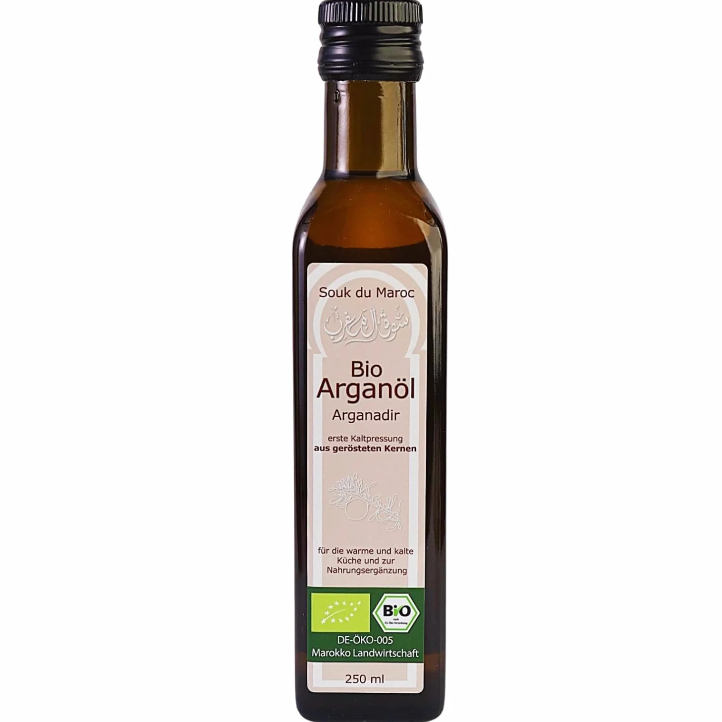 Olio di argan biologico commestibile tostato a freddo Arganadir dal Marocco, 250 ml ✔ 100% puro vegano ✔ Olio di argan BIO per cottura, insalate e integratori alimentari