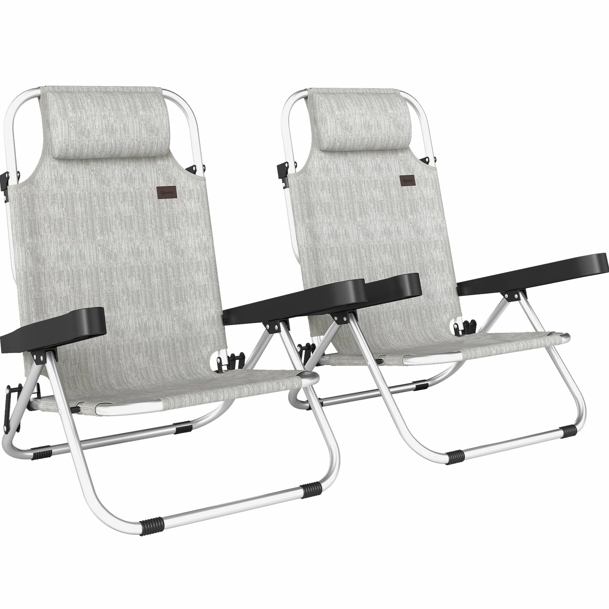 Outsunny Set di 2 Sdraio da Giardino Pieghevole e Reclinabile a 4 Posizioni, Sedia Sdraio da Esterno in Texteline con Telaio in Alluminio e Poggiatesta, Leggera per Giardino Piscina Spiaggia, Grigio
