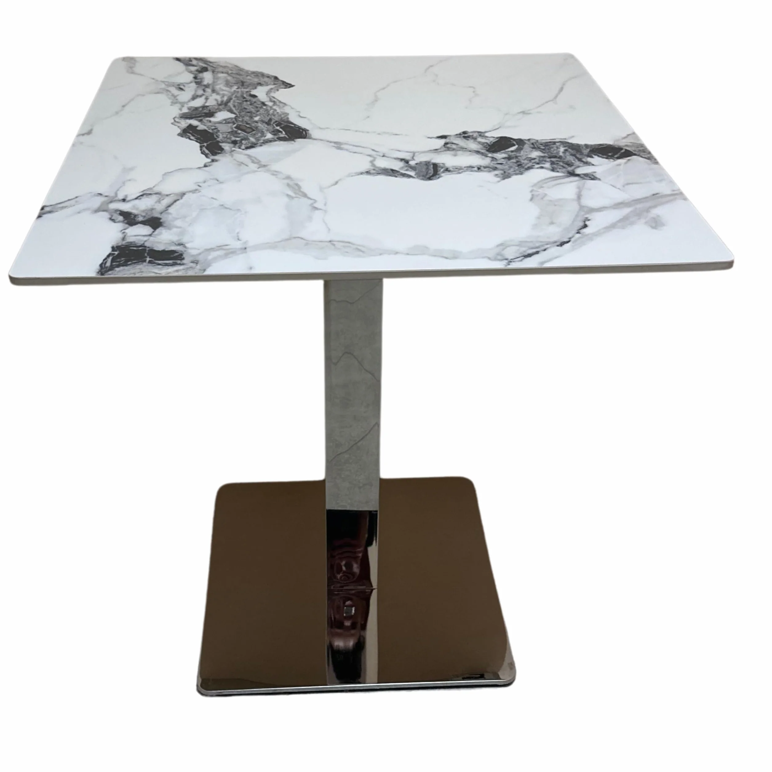 Gruppo Maruccia - Tavolo per Bar, Risroranti, Giardino - Top Effetto Marmo in Pietra Sinterizzata - Piede Centrale Quadrato (Silver e Bianco, 70 x 70 cm)
