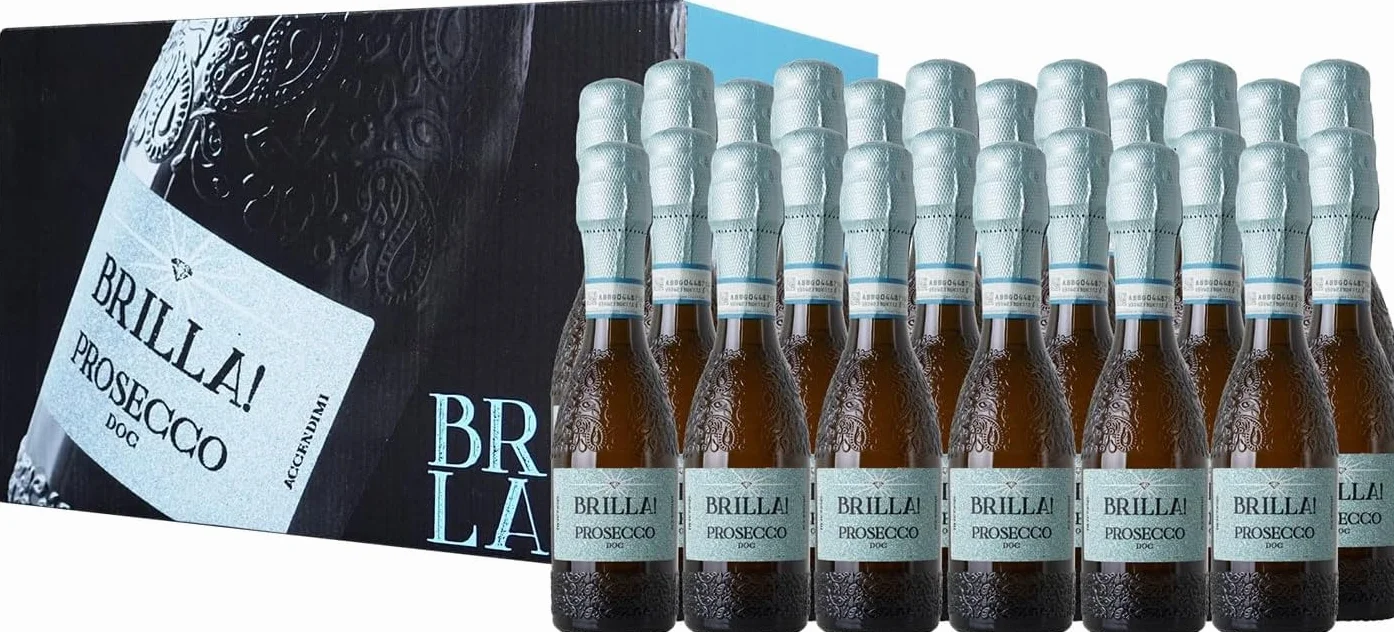 Brilla Prosecco Doc Extra Dry - Spumante Fresco e Fruttato - Idea Regalo Bomboniera - 11% Vol - Scatola da 24 Bottiglie Mignon 200 ml (4800 ml)