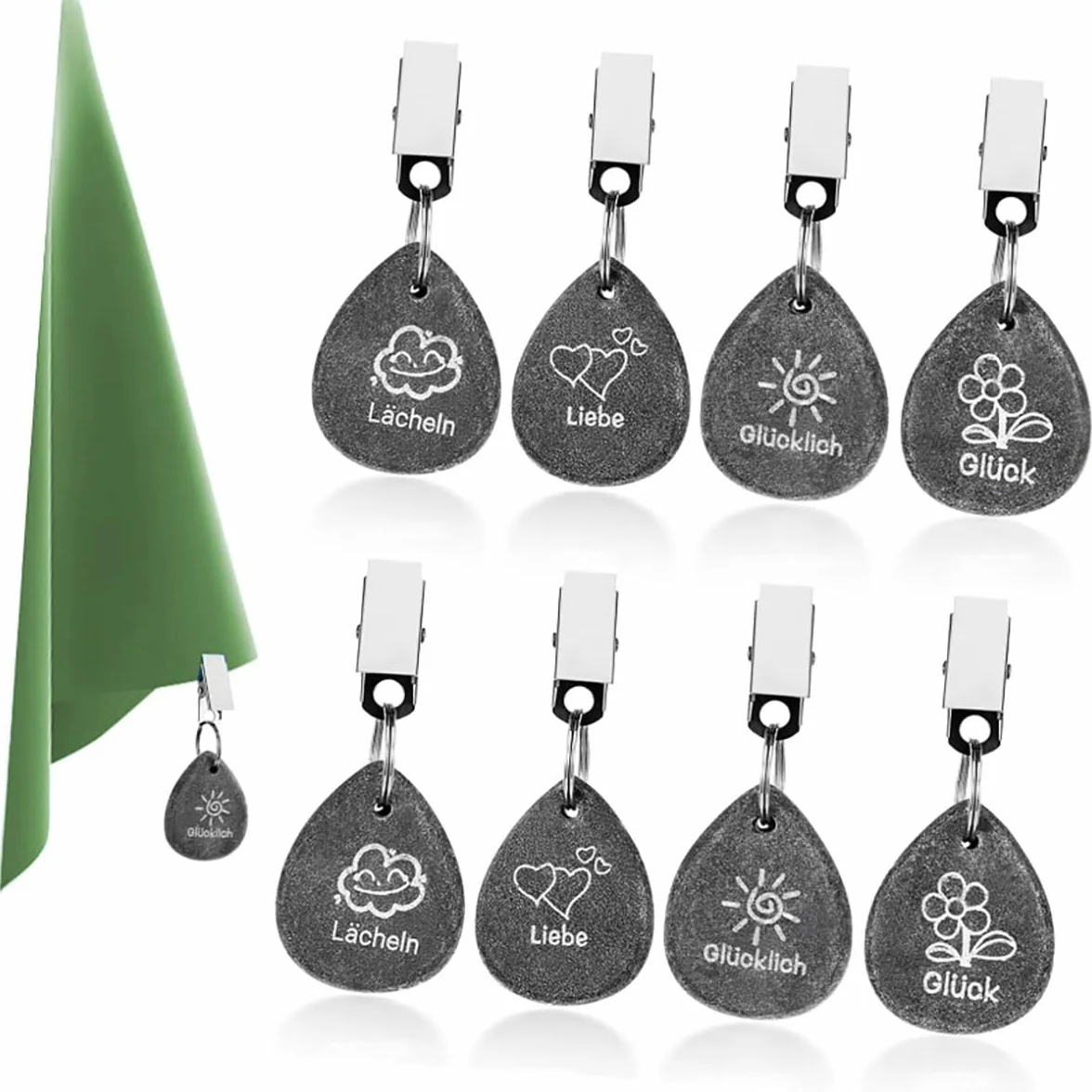 8 Pesi per Tovaglia in Marmo con Clip, Alta qualità e Stabilità, Ideali per Interni ed Esterni, Accessori Antivento per Tovaglie di Cucina, Giardino e Feste (Marmo Grigio)
