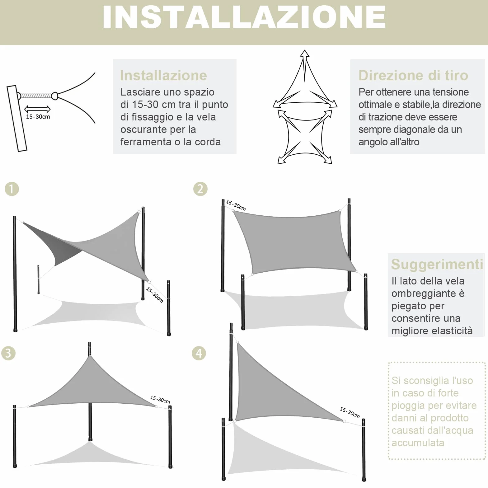 AXT SHADE Vela Ombreggiante Rettangolare 4x5m Tenda a Vela Traspirante e Protezione Raggi UV per Esterno Terrazza Giardino-Crema