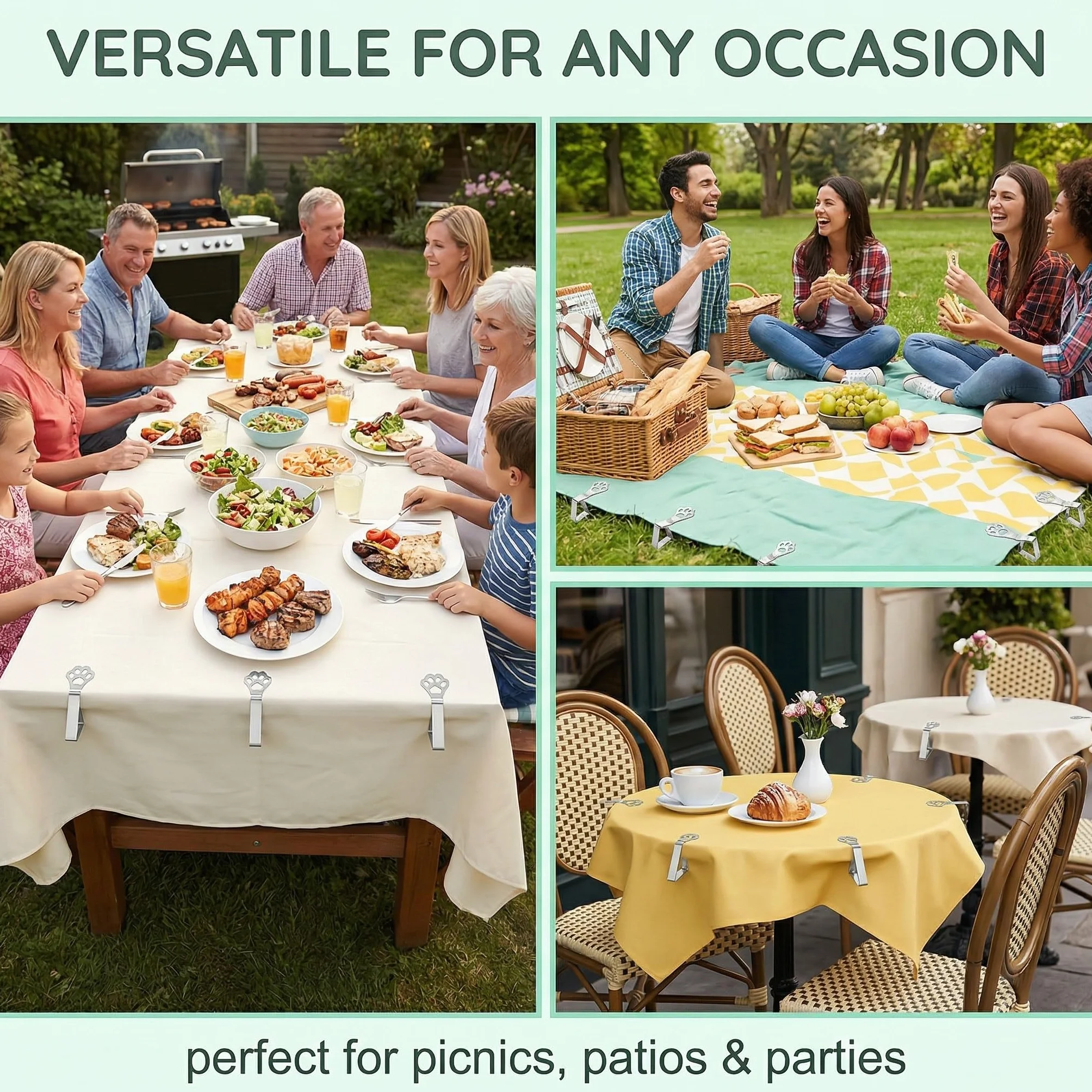 10 Pcs Ferma-tovaglia per tavoli spessi, artigli di gatto resistenti agli agenti atmosferici in acciaio inossidabile, ferma-tovaglia per tavolo da giardino, tavolo da pranzo familiare