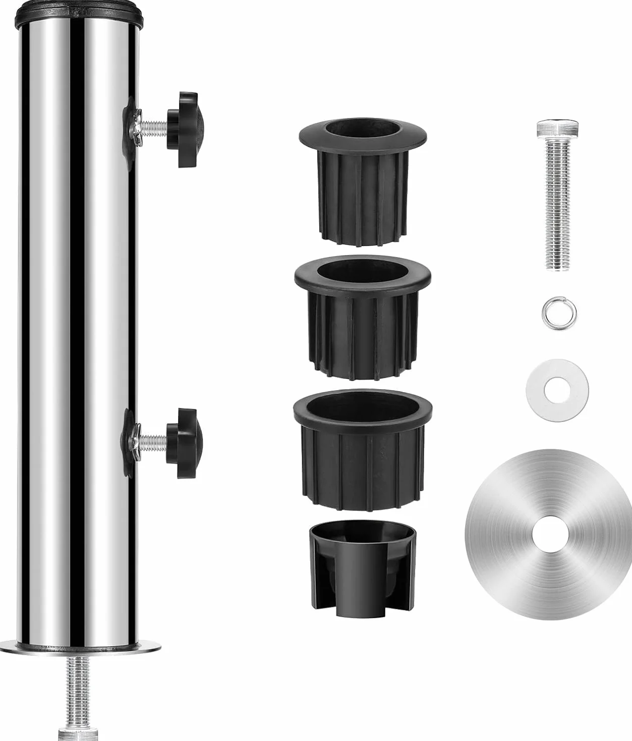 SLIIMU Accessori per Basi di Ombrelloni, Telaio Universale per Ombrelloni (Ø 58 mm), Base in Tubo di Ferro Zincato, con 3 Raccordi in Acciaio Inossidabile