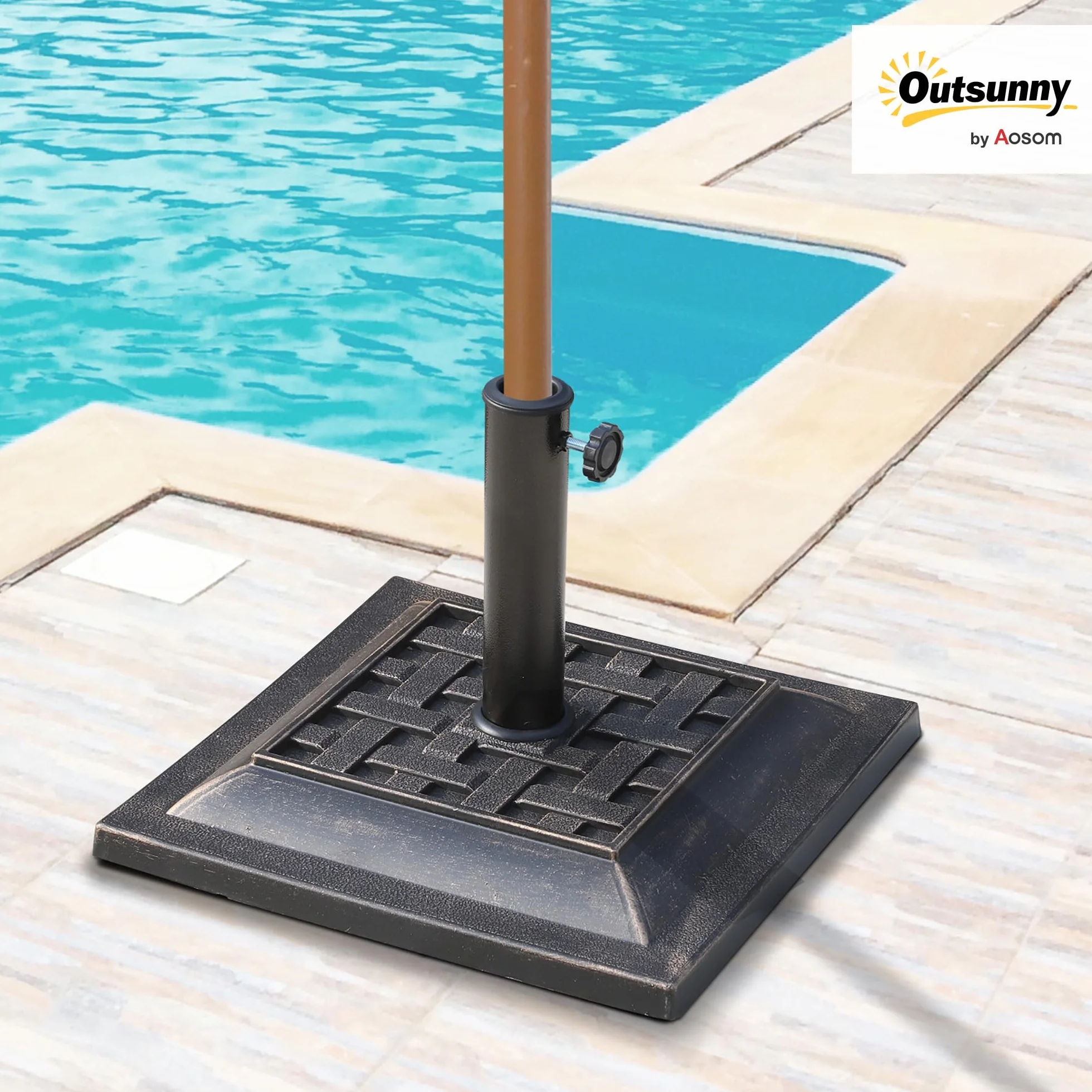 Outsunny Basamento per Ombrellone da Giardino in Resina e Acciaio in Stile Vintage, 44x44x32cm, Nero e Bronzo