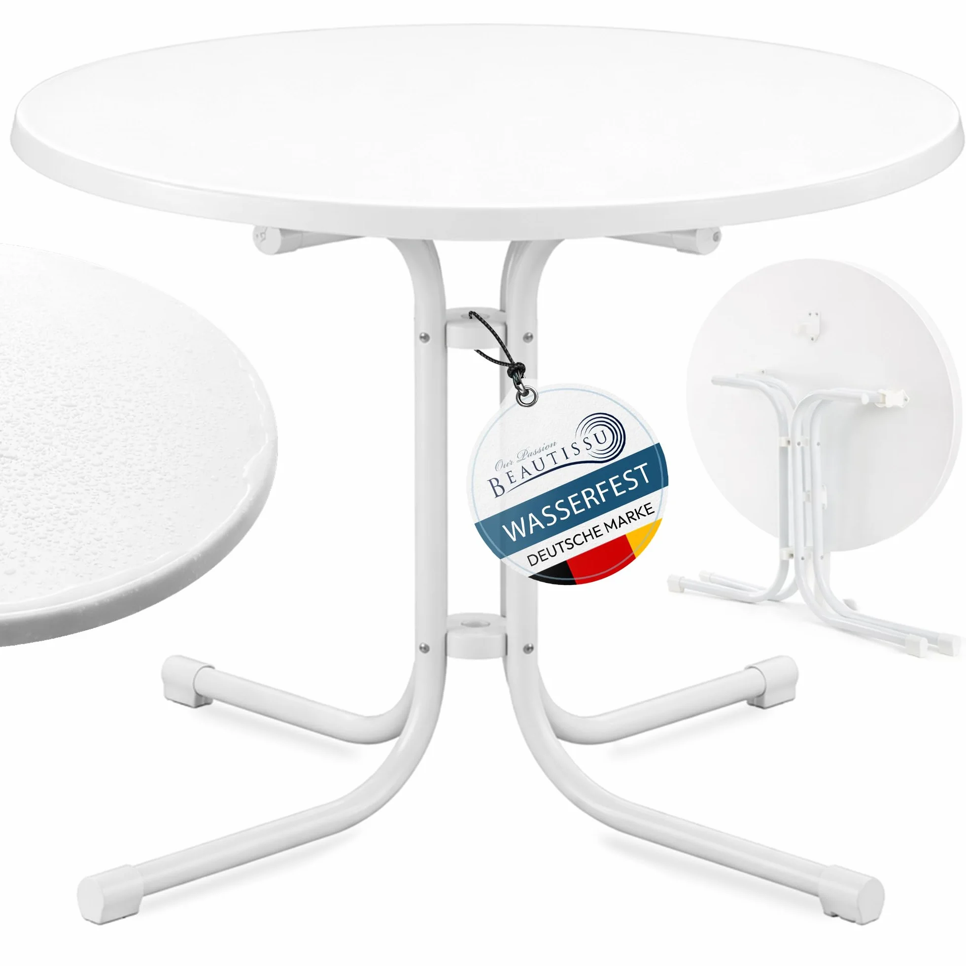 Beautissu Tavolo Bistrot da Esterno Ø 80 cm Impermeabile – Tavolino da Balcone Giardino Terrazza Pieghevole H 70 cm – Tavolo da Campeggio Feste Bar Ristorante – Bianca – Bistroni