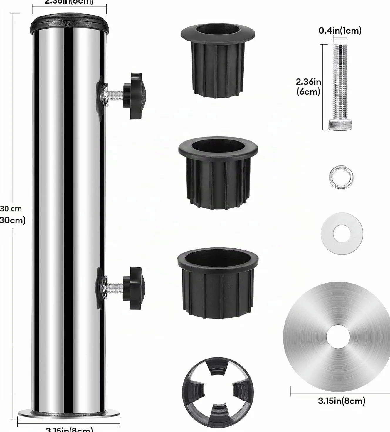 SLIIMU Accessori per Basi di Ombrelloni, Telaio Universale per Ombrelloni (Ø 58 mm), Base in Tubo di Ferro Zincato, con 3 Raccordi in Acciaio Inossidabile