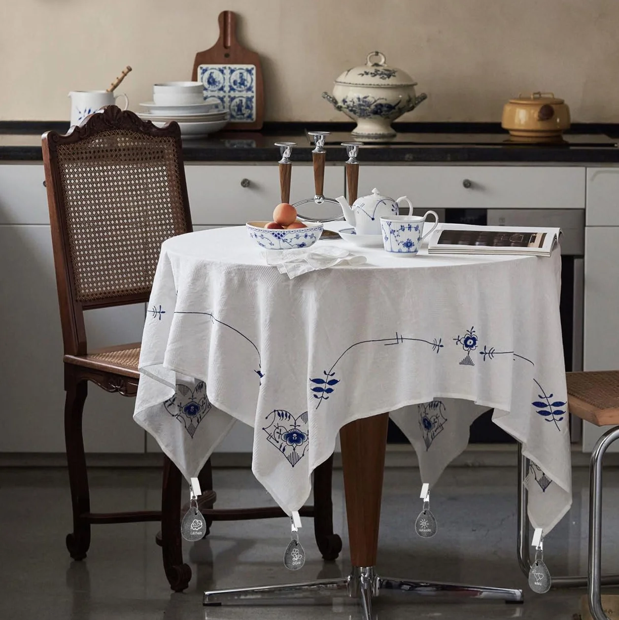8 Pesi per Tovaglia in Marmo con Clip, Alta qualità e Stabilità, Ideali per Interni ed Esterni, Accessori Antivento per Tovaglie di Cucina, Giardino e Feste (Marmo Grigio)
