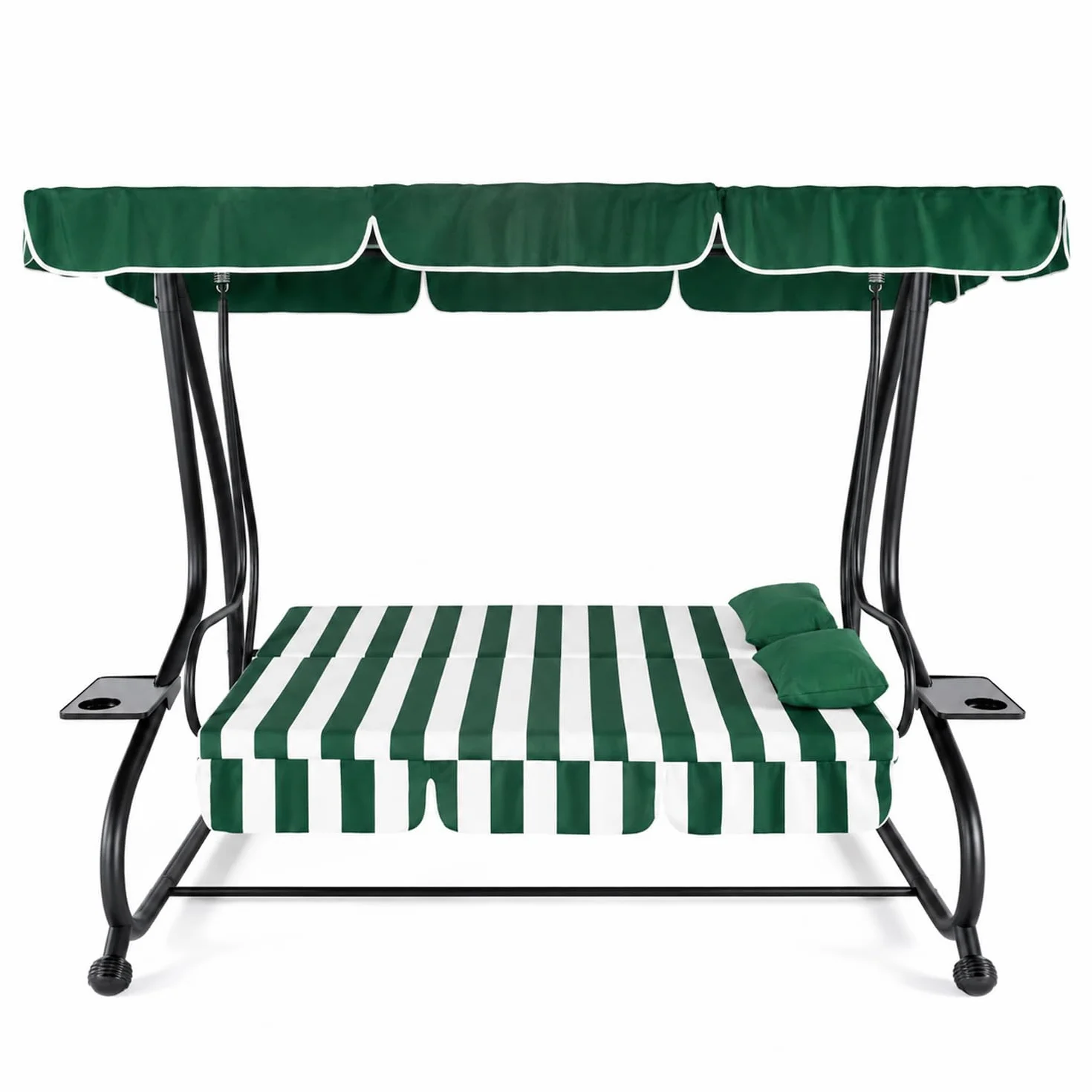 Dondolo 3 Posti Reclinabile Madeira Tettuccio Parasole Regolabile Cuscini Imbottiti Diventa Letto In Acciaio Verniciato Giardino Esterno Balcone Terrazzo 200 x 120 x 160 cm Verde E Bianco