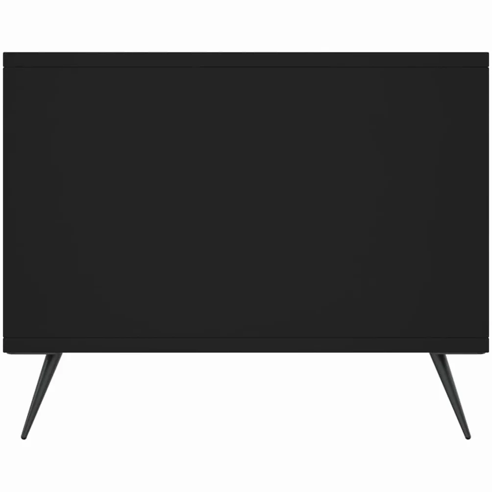 Tavolino nero con vano portaoggetti e porta in legno resistente con superficie liscia e gambe in ferro, 90 x 50 x 40 cm, elegante tavolino da salotto