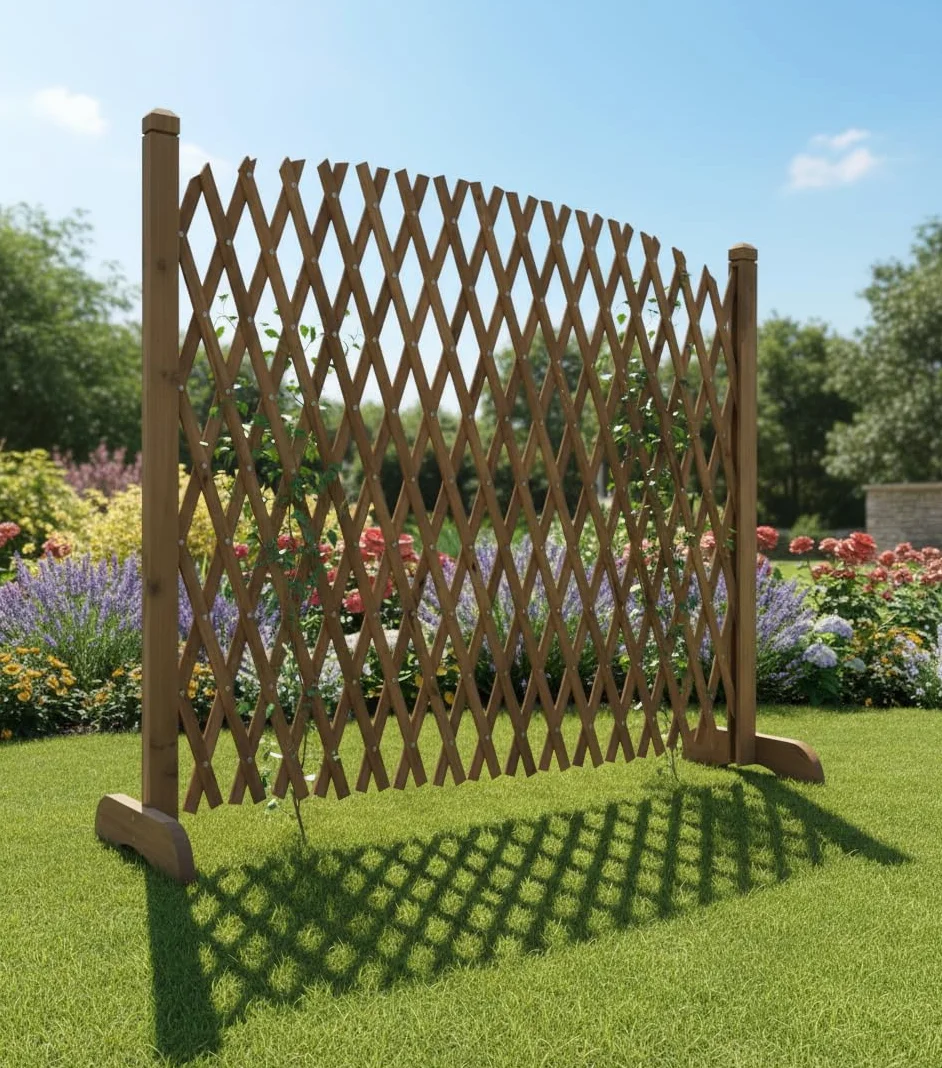 Bricozone Grigliato Estensibile In Legno Naturale Autoportante Per Esterni Bricozone Pannello Decorativo Divisorio Da Giardino Con Supporto Per Rampicanti Altezza 150 Cm Regolabile Da 34 A 120 Cm