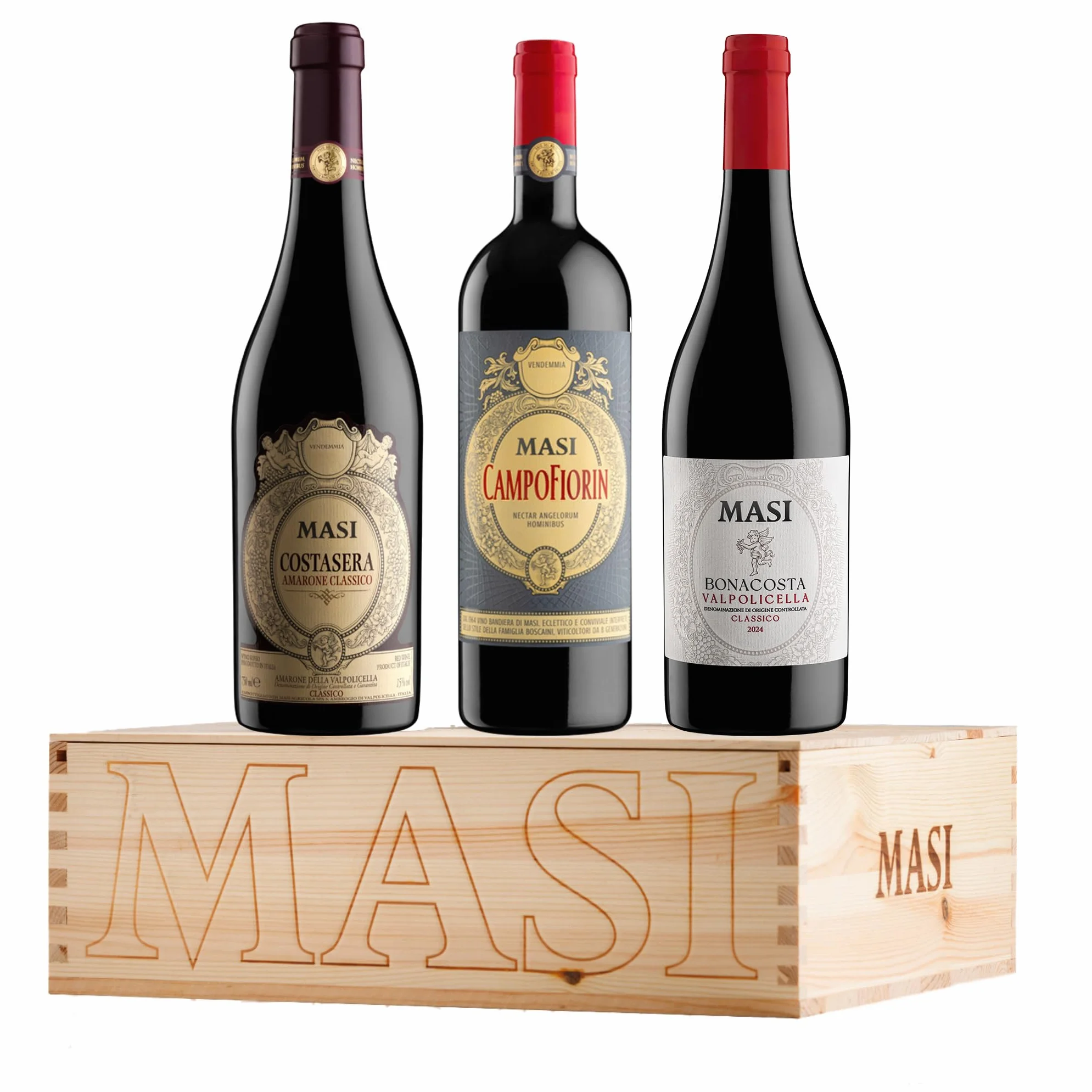 MASI | Confezione esclusiva "Masi iconici" | COSTASERA 2021 Amarone Classico DOCG, CAMPOFIORIN 2023 Rosso Verona IGT, BONACOSTA 2025 Valpolicella Classico DOC | 3X750 ml | Confezione in legno