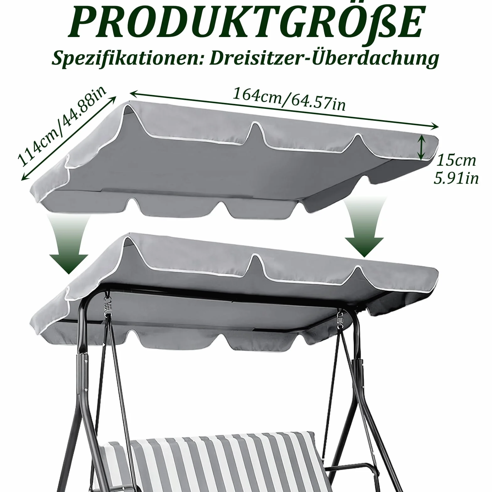 Copertura per Dondolo Hollywood, Tetto di Ricambio per Dondolo Hollywood, Tetto Universale per Dondolo Hollywood Impermeabile, Tetto Solare per Dondolo Hollywood (Grigio Scuro, 164x114x15cm)