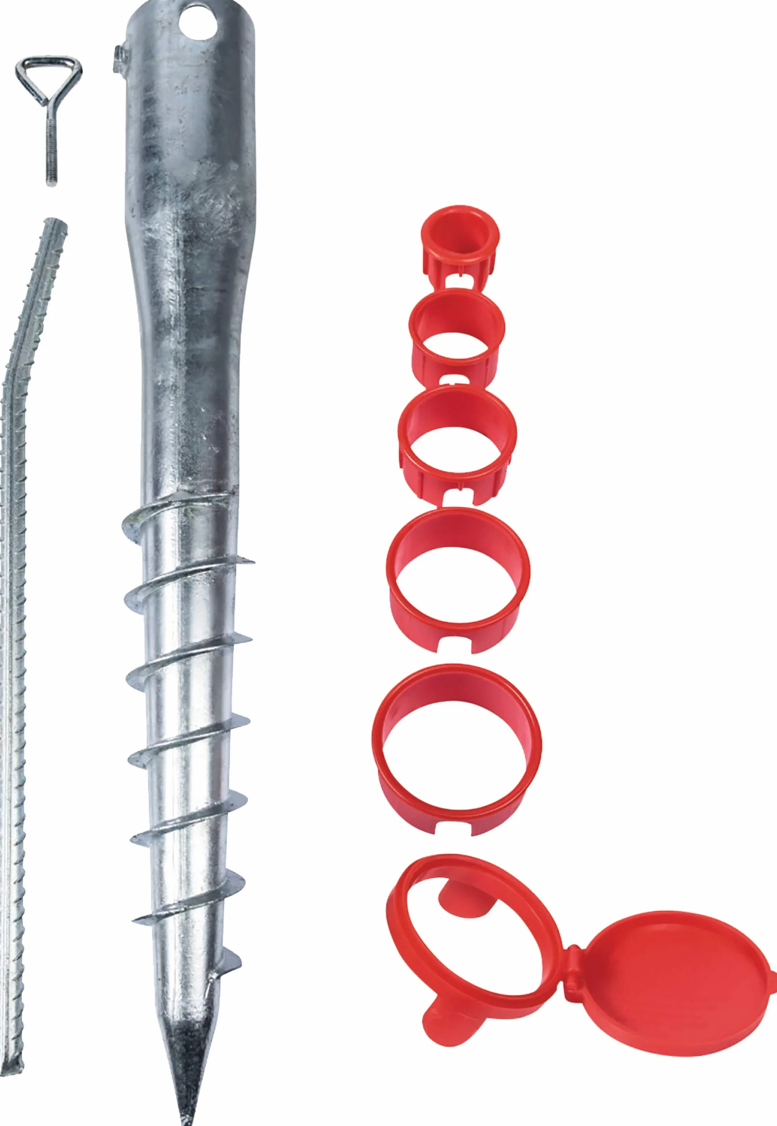 Meister 9979400 9979400-Vite per tubi con diametro da 26 a 64 mm, con 5 riduttori, zincati a fuoco, ombrellone, manicotto avvitabile, Ø 6.5, Set da 8 pezzi in totale