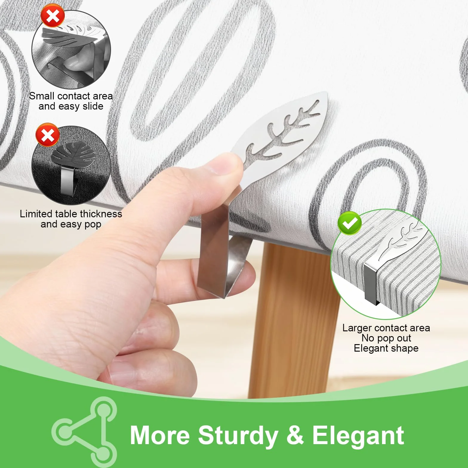 VINATO 12 Pezzi Tovaglia Clip in Acciaio Inox, Ferma Tovaglia da Esterno, Design a Foglia, Adattano a Tavoli con Spessore Fino a 4 cm, Fermatovaglia da Tavola per Picnic, Barbecue, Matrimoni, Feste