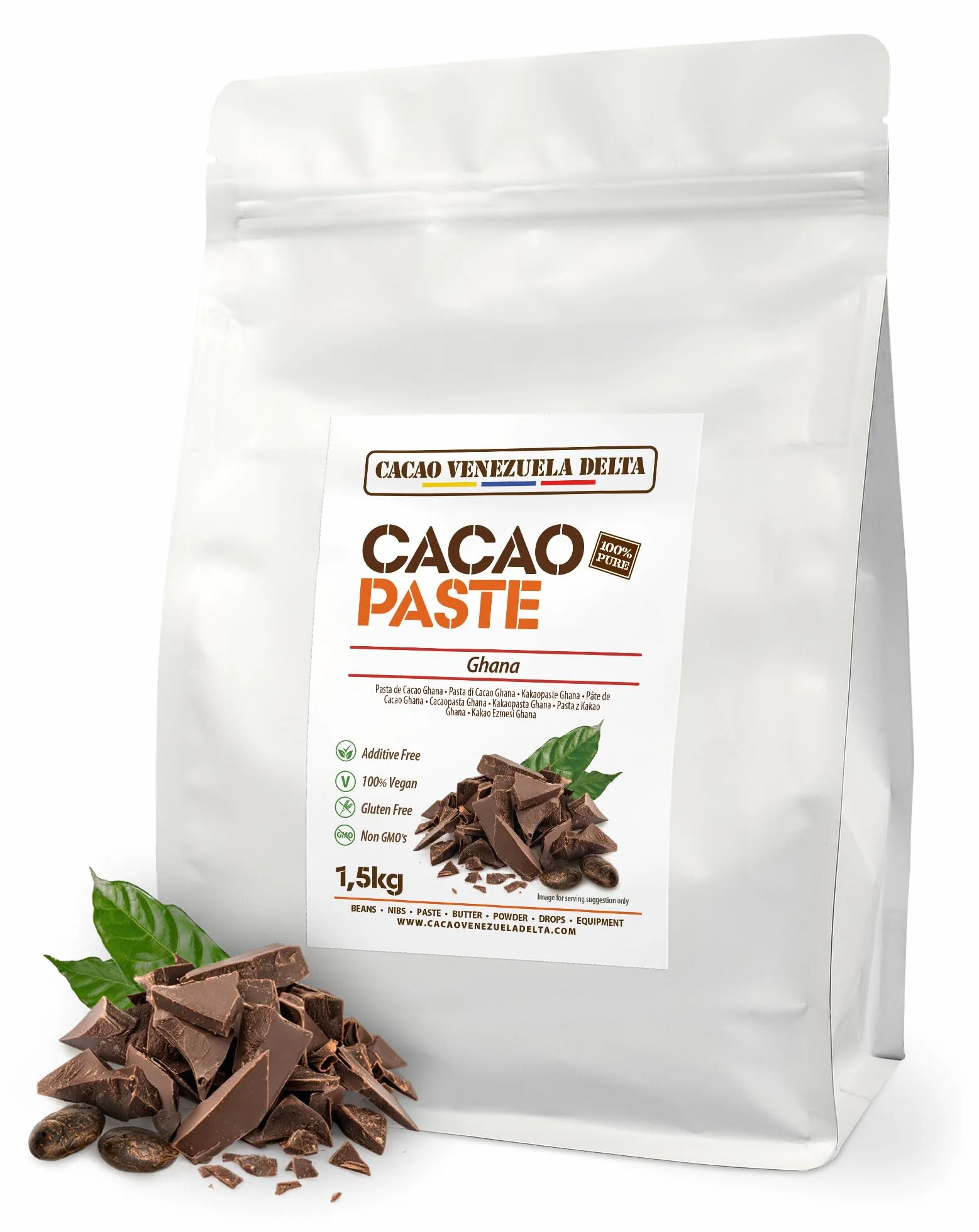 Cacao V Delta Massa di Cacao Pura 1.5kg - Pasta Cerimoniale Origine Ghana Cheto, Paleo, Vegano, Non Raffinato e Senza Glutine - Ideale per Cioccolatini, Dessert e Cibi Sani - Ricco di Antiossidanti