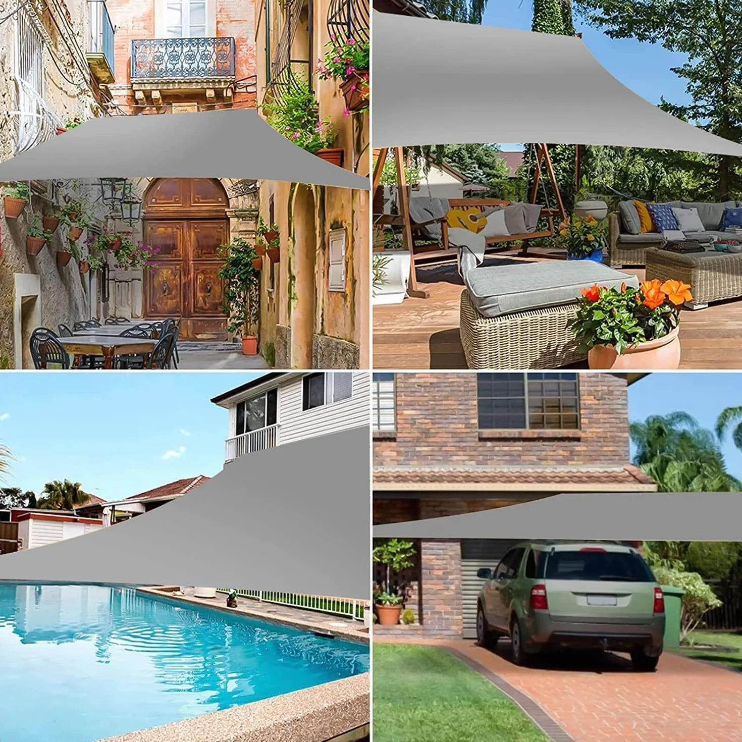 Tenda a Vela Ombreggiante 2x3m Rettangolare, Teli Ombra Esterno Oxford Imperméabile, Protezione UV,con 4 Corde Nylon,Anelli Inox 304,Grigio Scuro per Pergola Giardino Terrazzo.