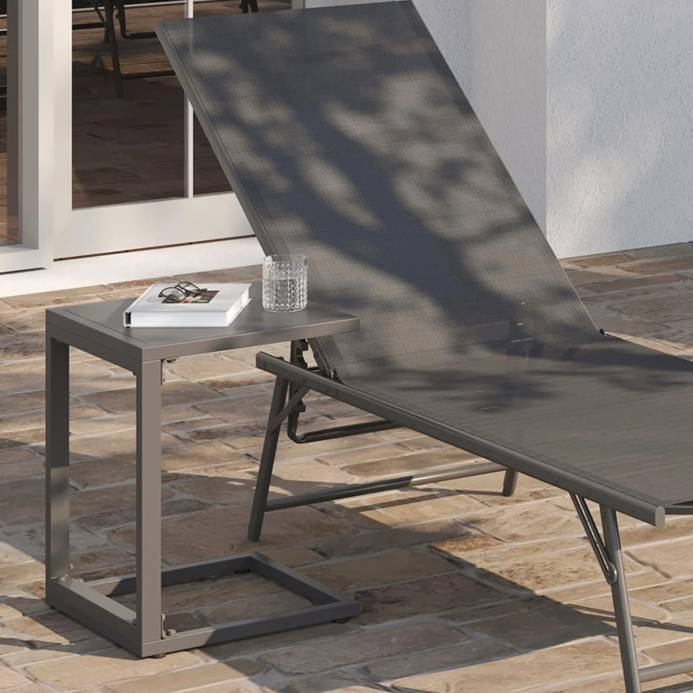 IDMarket - Set di 2 tavolini per Sdraio e Lettino Palma, Grigio Antracite