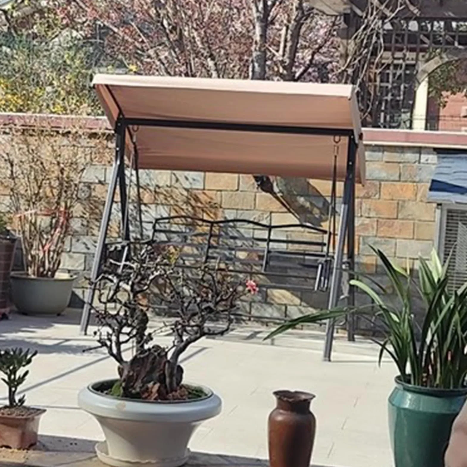 Tettuccio per Dondolo Tetto di Ricambio 2 o 3 Posti,Impermeabile e Protezione dai Raggi UV,Copertura Superiore Baldacchino per Mobili da Giardino da Esterno(Size:3 Seater:198×125cm/79×49in)