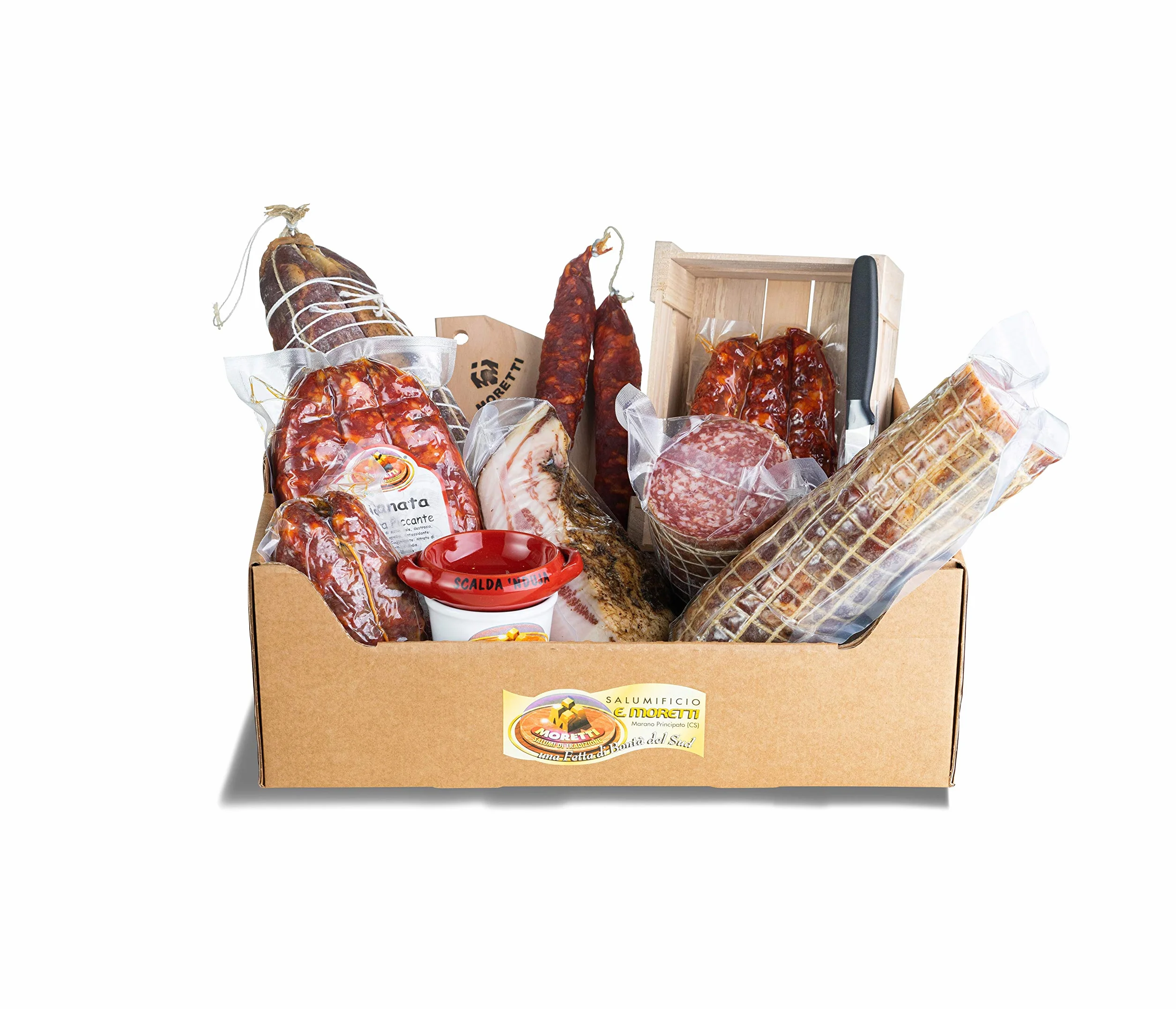 Moretti® Cesta Regalo Pasquale Salumi E Accessori | Specialità Di Salumi Calabresi | Viaggio Nel Gusto Dolce e Piccante | Varie Combinazioni | Salumi E Tantissimi Accessori (Cestino Dolce)