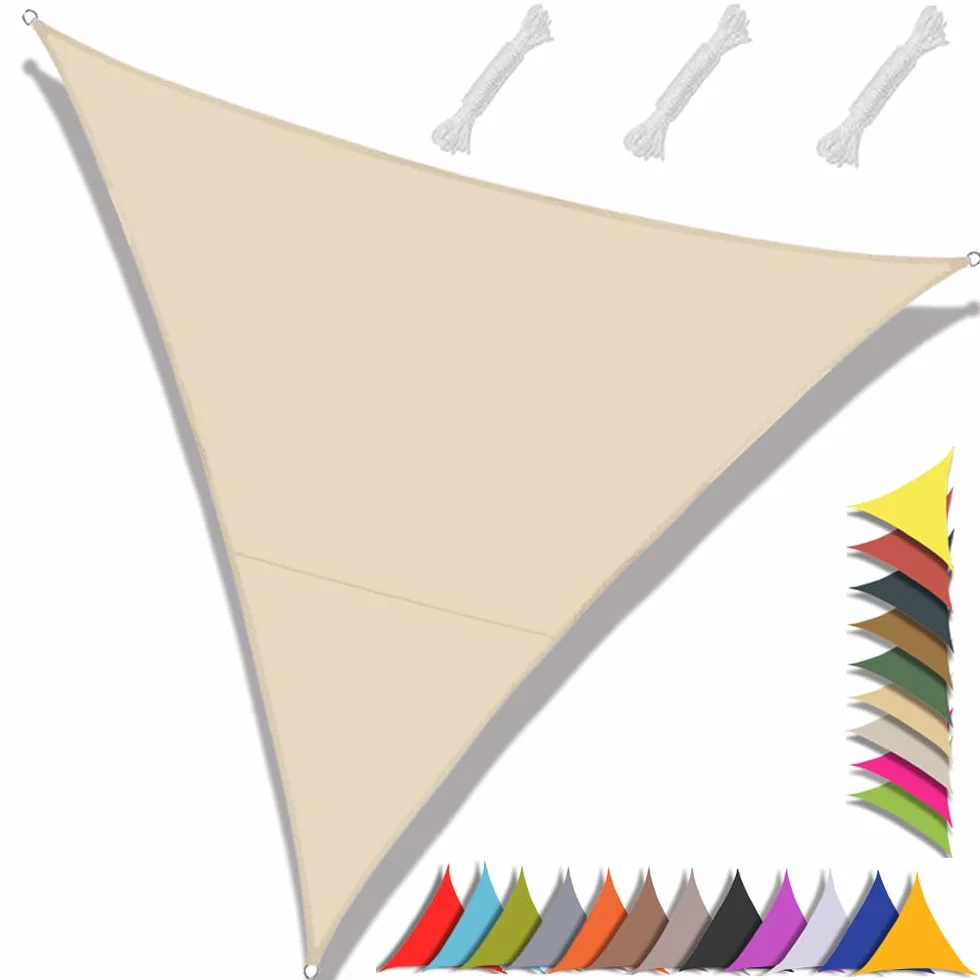 Vela ombreggiante triangolare, 2 x 2 x 2 m, impermeabile, protezione UV 95%, per giardino, patio, piscina, esterni, fornita con corda, colore bianco sporco