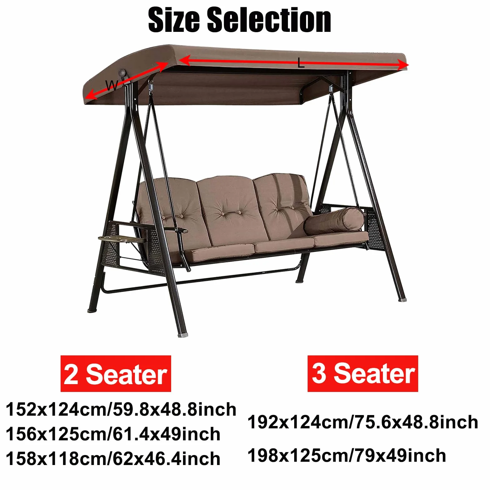 Tettuccio per Dondolo Tetto di Ricambio 2 o 3 Posti,Impermeabile e Protezione dai Raggi UV,Copertura Superiore Baldacchino per Mobili da Giardino da Esterno(Size:3 Seater:198×125cm/79×49in)