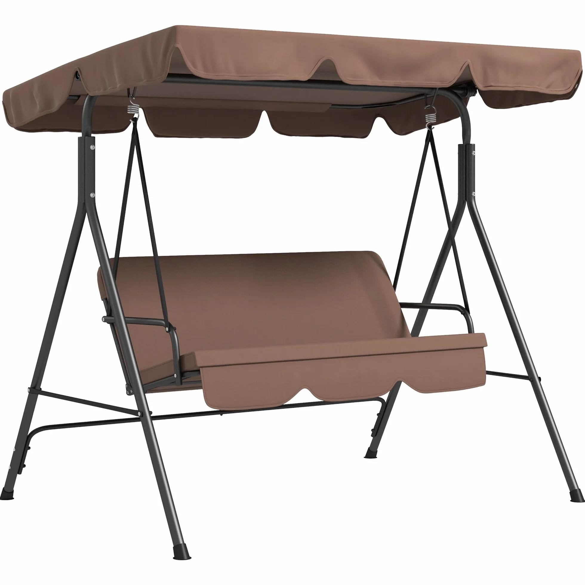 Outsunny Dondolo da Giardino 3 Posti con Tettuccio Parasole Regolabile, Dondolo da Esterno con Seduta Traspirante in Texteline e Metallo, Portata Fino a 240 kg, 172x110x153 cm, Marrone