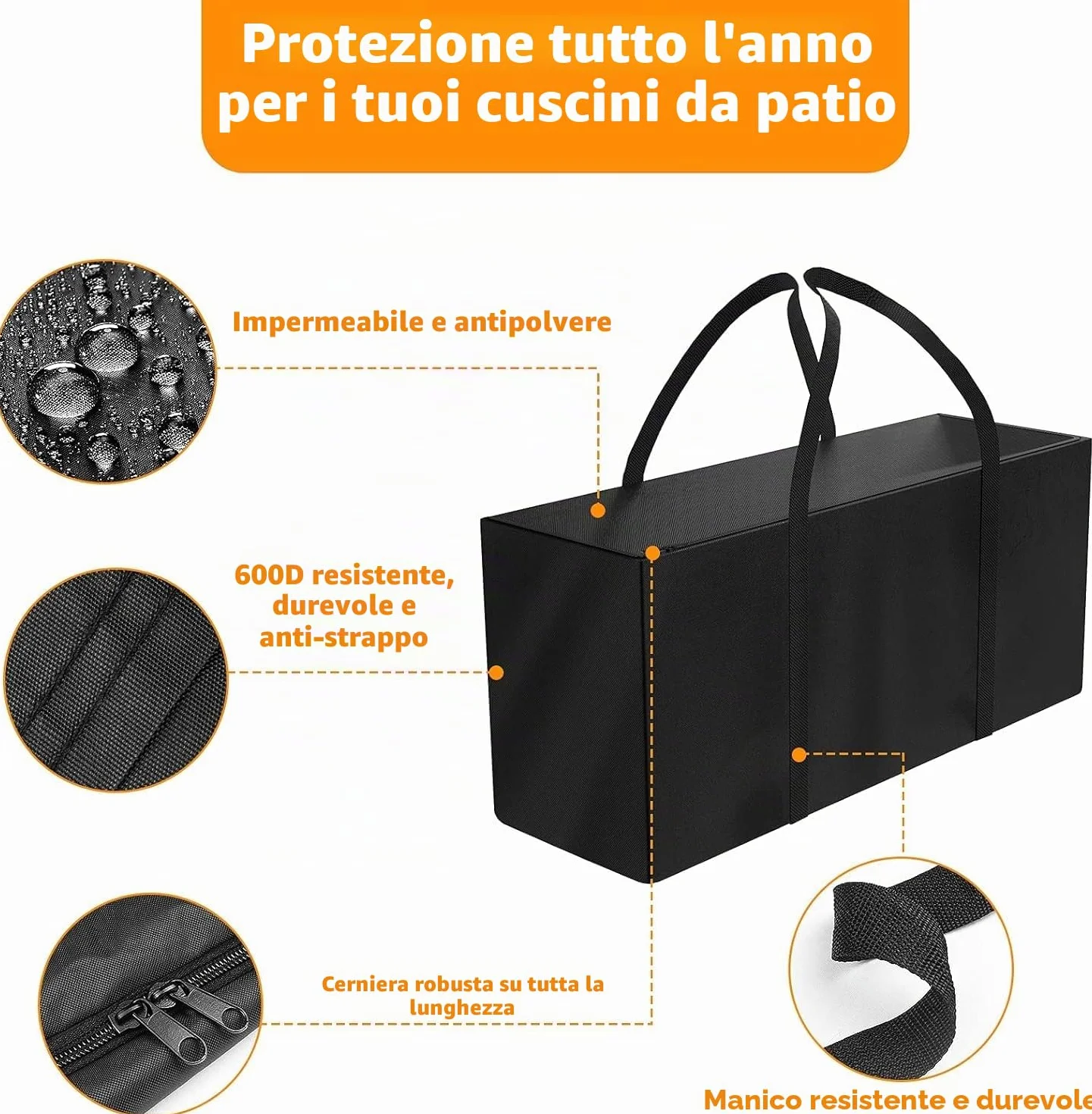 Borsa per Cuscini da Giardino, sacco per Albero di Natale,Borse di Stoccaggio per Esterni Tessuto Oxford 600D Resistente,Impermeabile, Anti UV, Bors