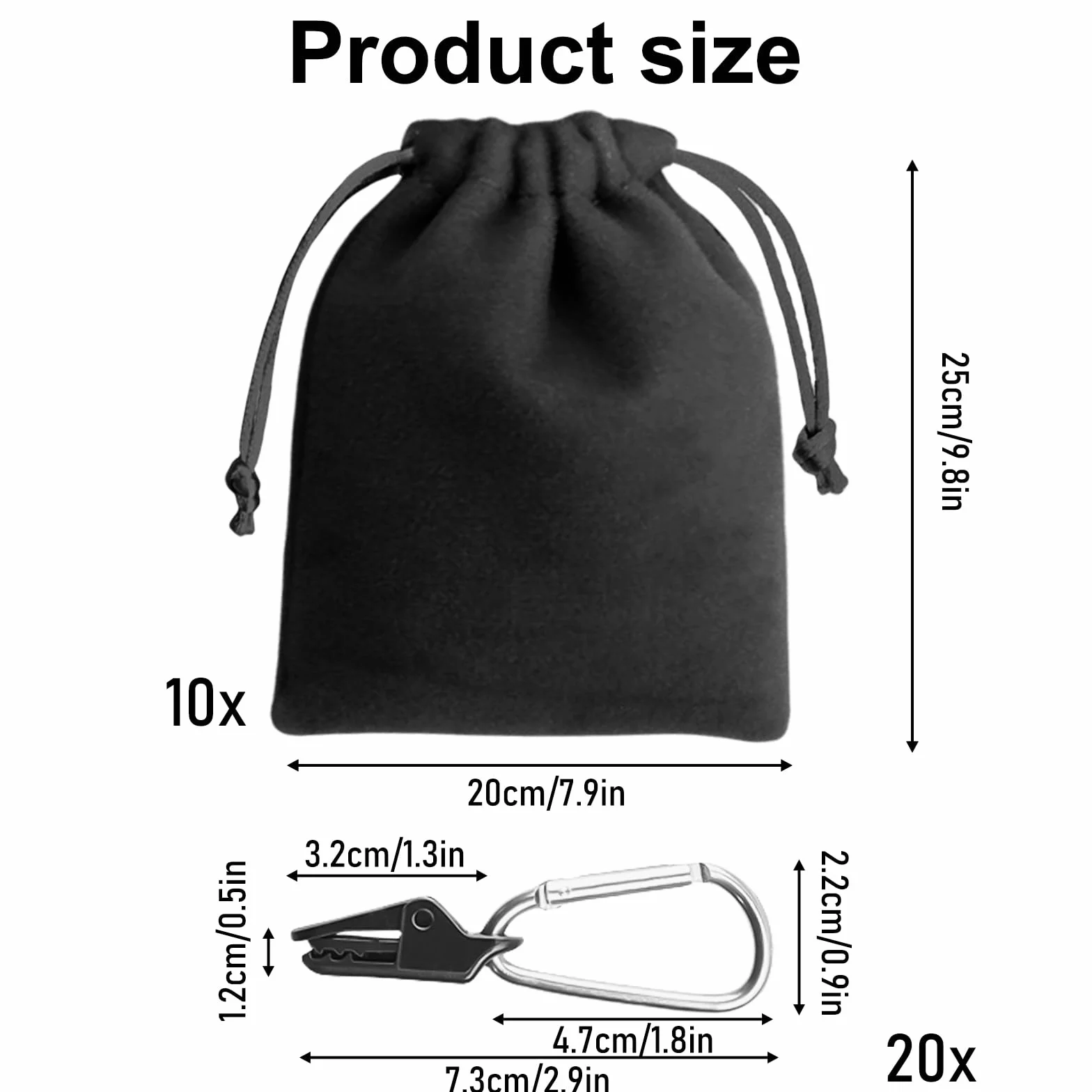 Set di 10 sacchi per gazebo, 10 tasche per pesi e 20 clip, adatto per il fissaggio di tende esterne, piedini per gazebo, tovaglie, colore nero