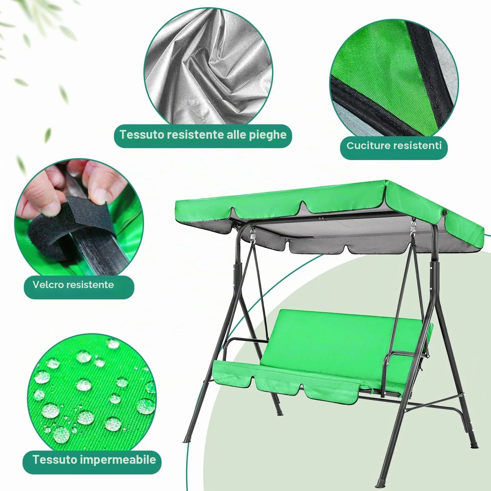 Tettuccio per Dondolo Tetto di Ricambio per Dondolo da Giardino,Copertura di Ricambio Impermeabile per parasole di ricambio,Copertura di Ricambio per Dondolo a 3 posti,Antistrappo,accessori