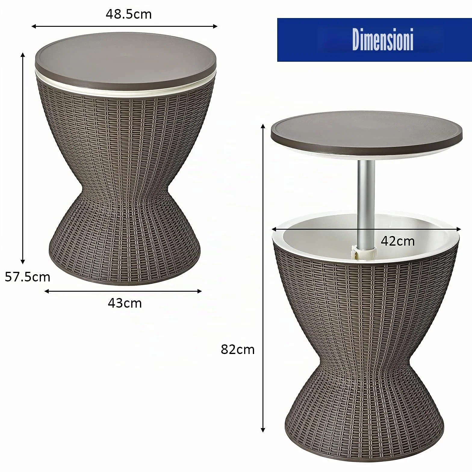 GIANTEX Tavolino da Giardino Allungabile in Polyrattan 30 L, Portaghiaccio per Birra/Cocktail, Tavolino da Bar per Festa Estativa (Marrone)