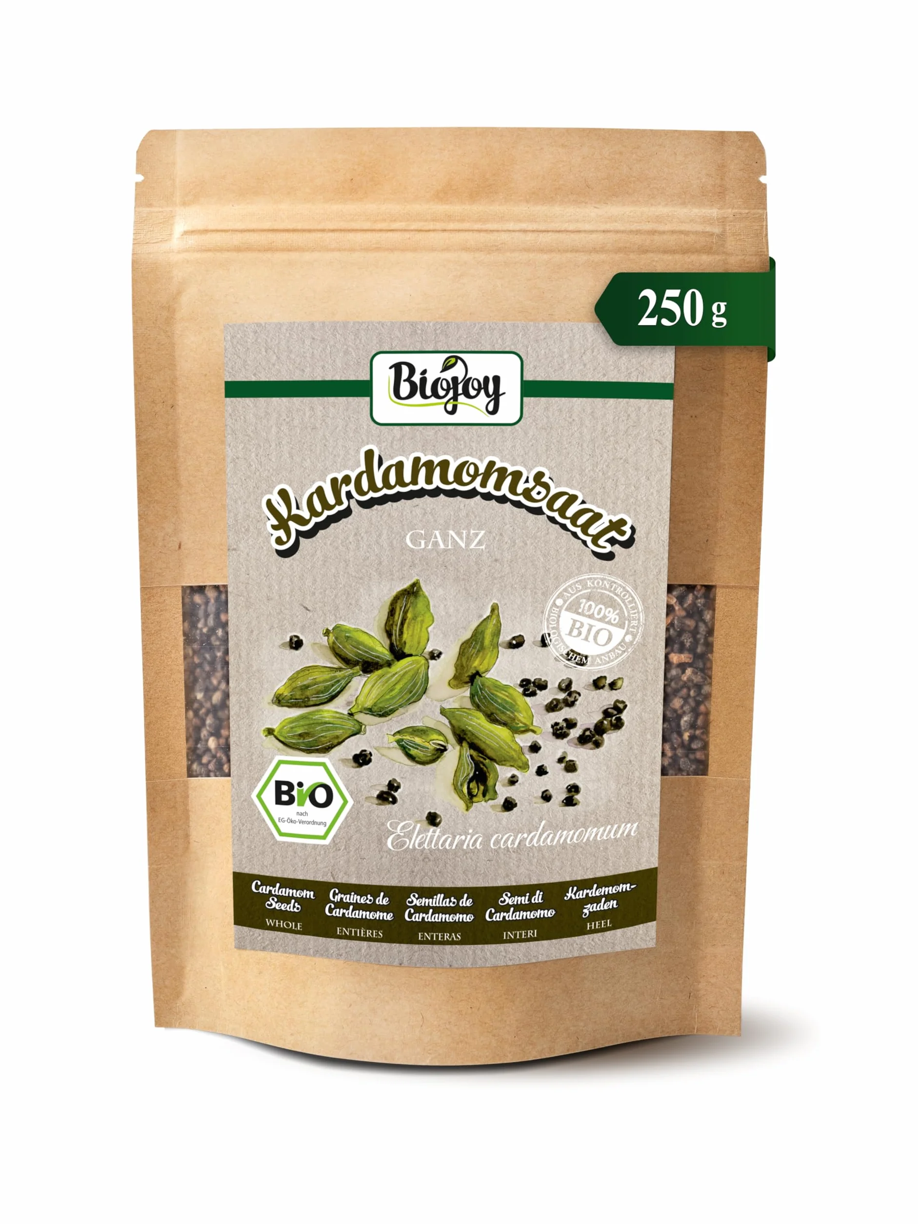 Biojoy Cardamomo semi BIO (250 g), interi e sgusciati (Elettaria cardamomum)