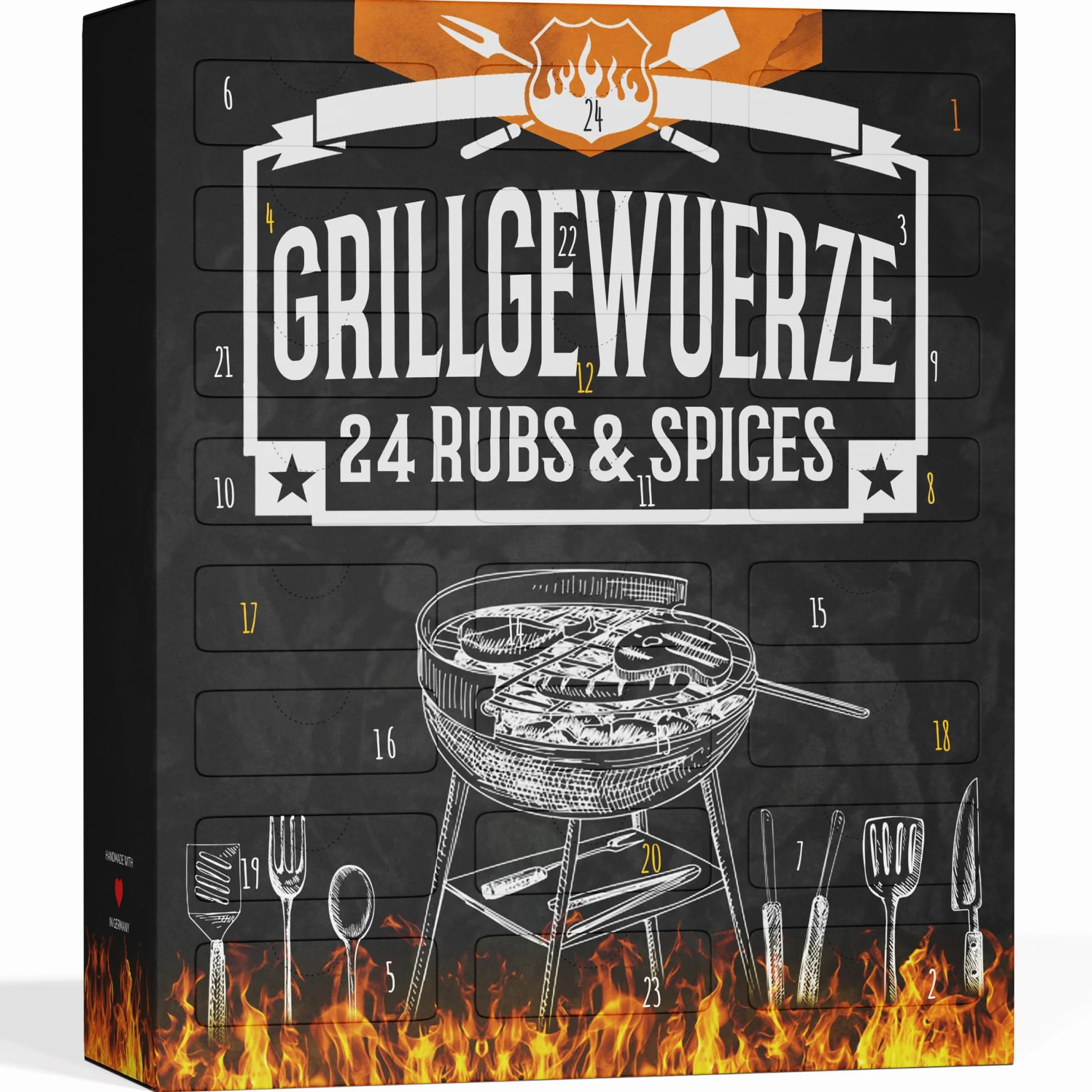 BOXILAND® Calendario dell’Avvento BIO BBQ 2025 – 24 spezie e miscele premium per appassionati di grigliate, barbecue e buongustai – Con aroma fresco, senza additivi, confezionato a mano in Germania