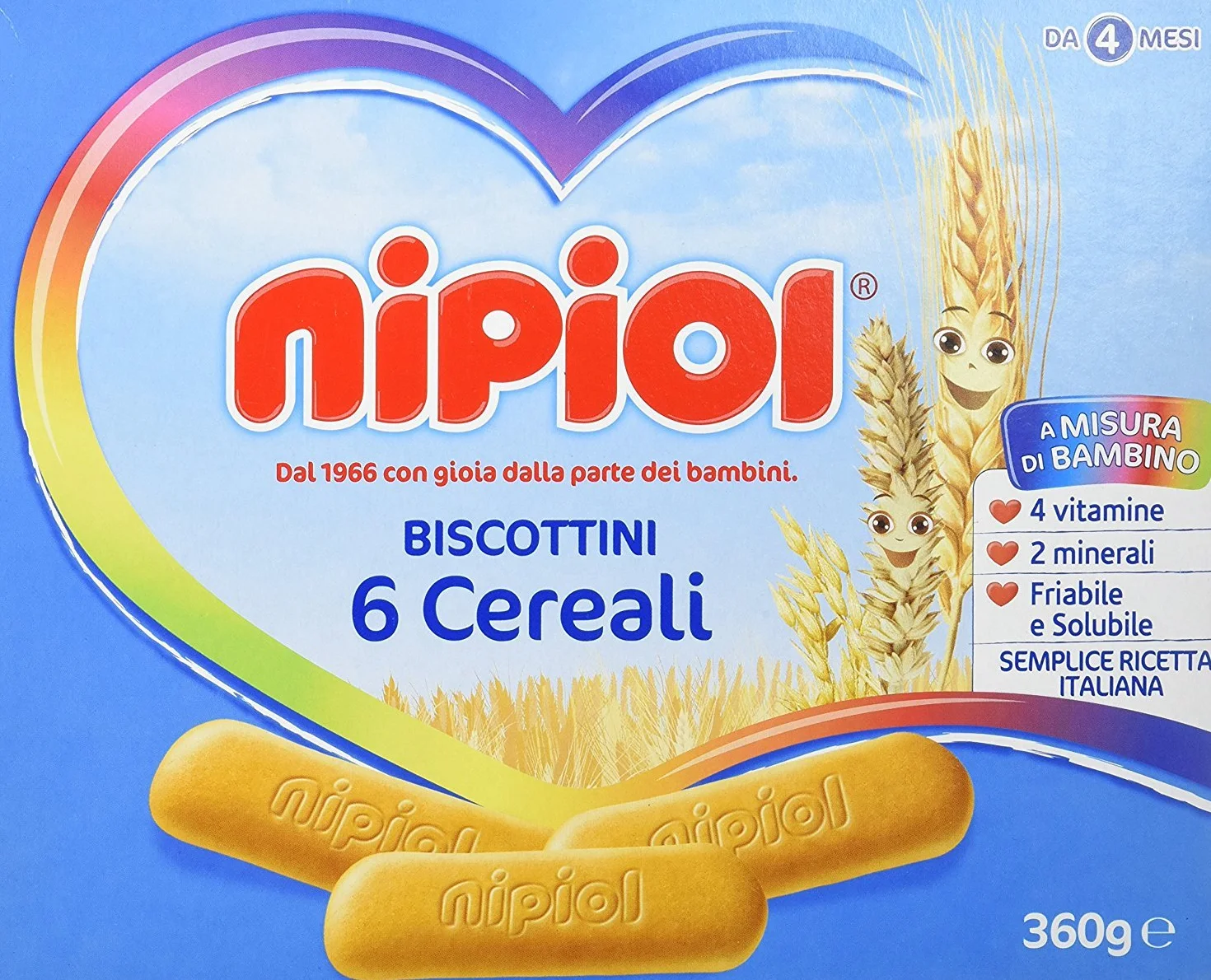 Nipiol - Biscottini 6 Cereali, 2 Minerali, 4 Vitamine - 360 g pacco 12pz
