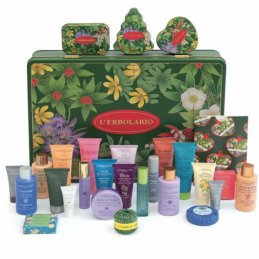 Erbolario - Calendario Dell' Avvento Natale 2025 - Set Regalo con 24 Segreti di Bellezza in Edizione Limitata + in OMAGGIO 2 Minitaglie Solari 100 ml + Beaty Pochette Erbolario