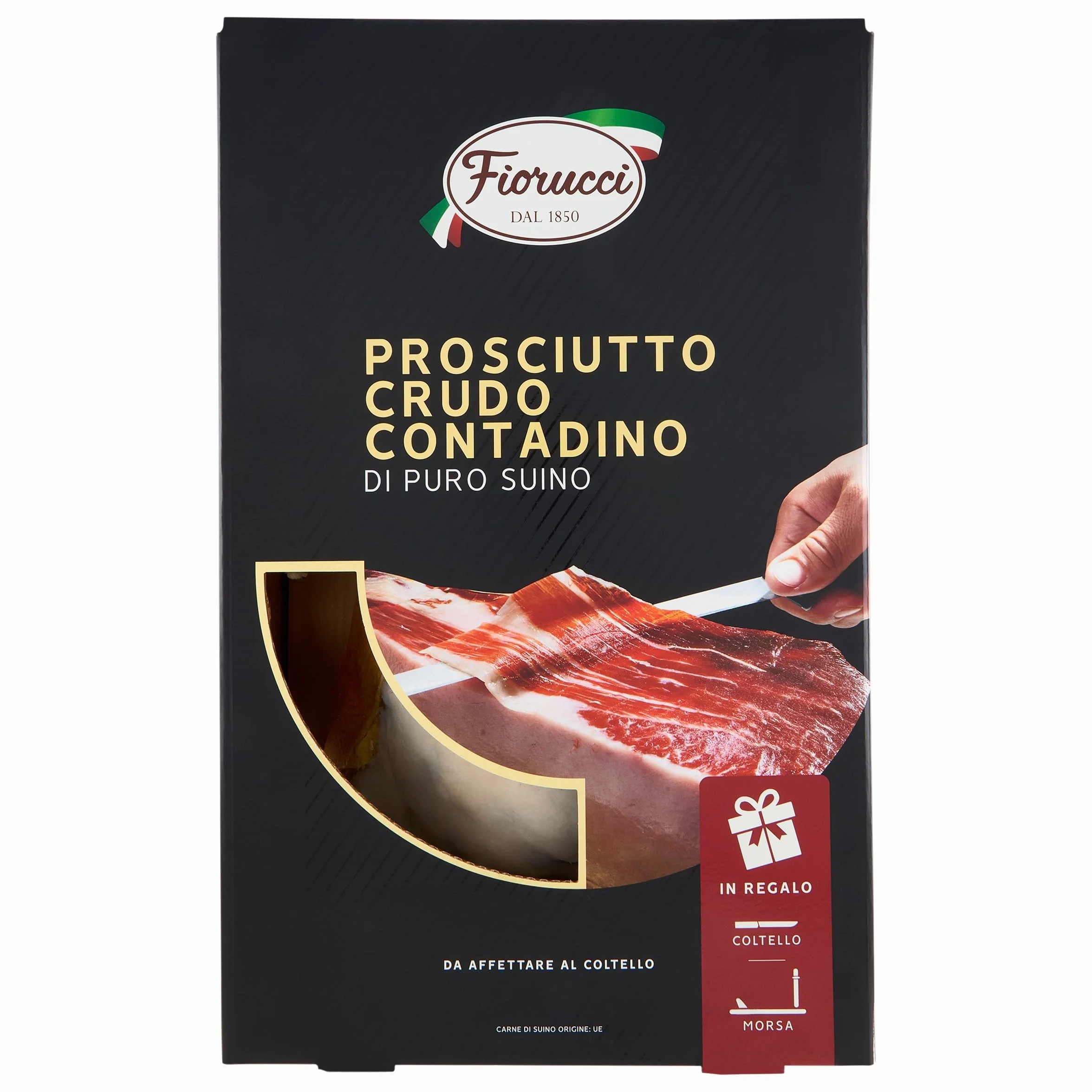 Fiorucci – Prosciutto Crudo intero con osso, in confezione regalo con morsa e coltello