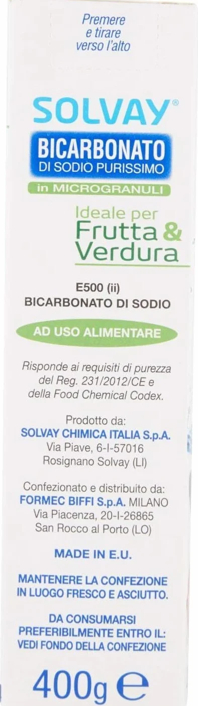 Solvay® - Bicarbonato Di Sodio Purissimo in Microgranuli per Frutta e Verdura Multipack - 400 Grammi x 20 confezioni