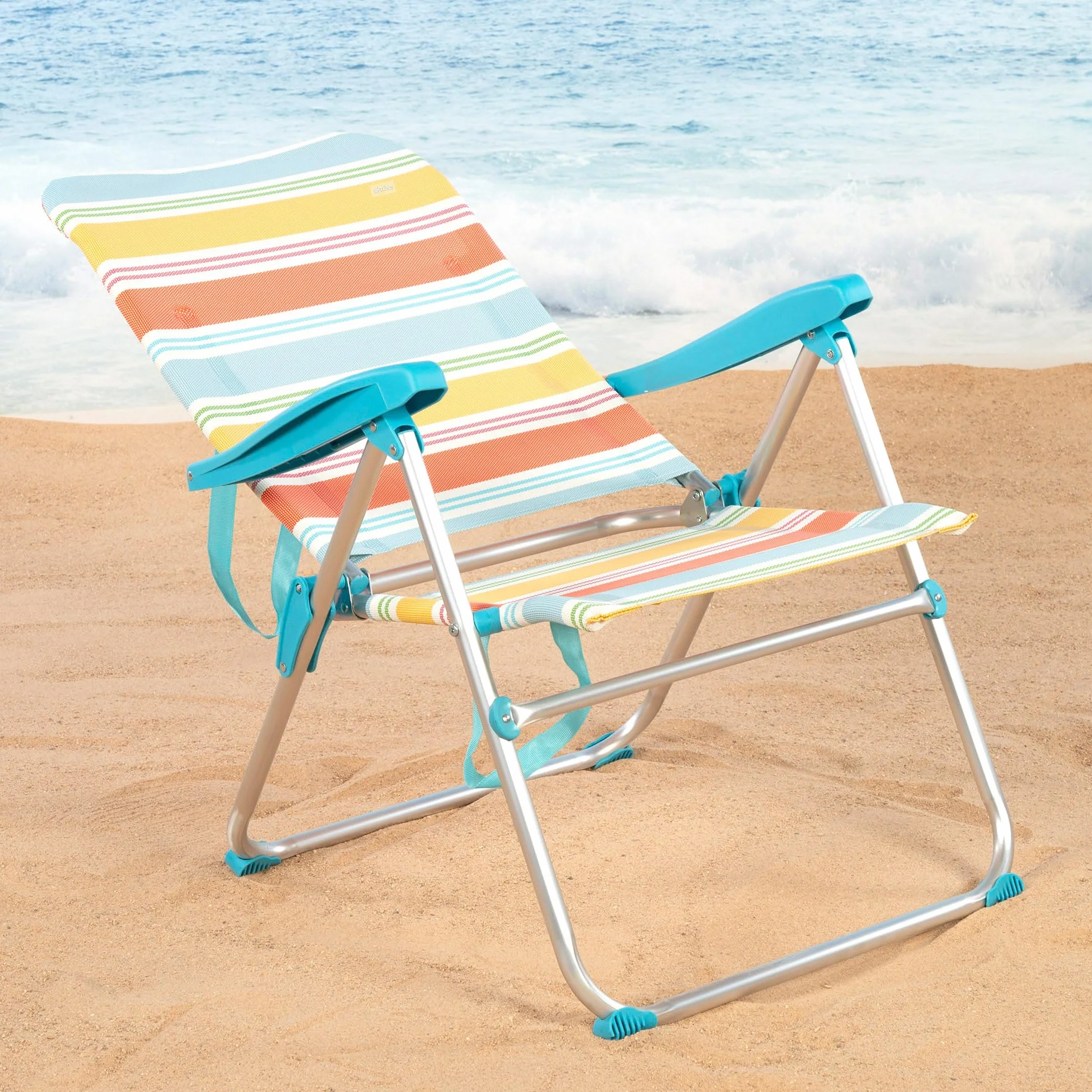 AKTIVE Sedia da spiaggia pieghevole, 47x63x93 cm, reclinabile in 5 posizioni, alluminio e textilene