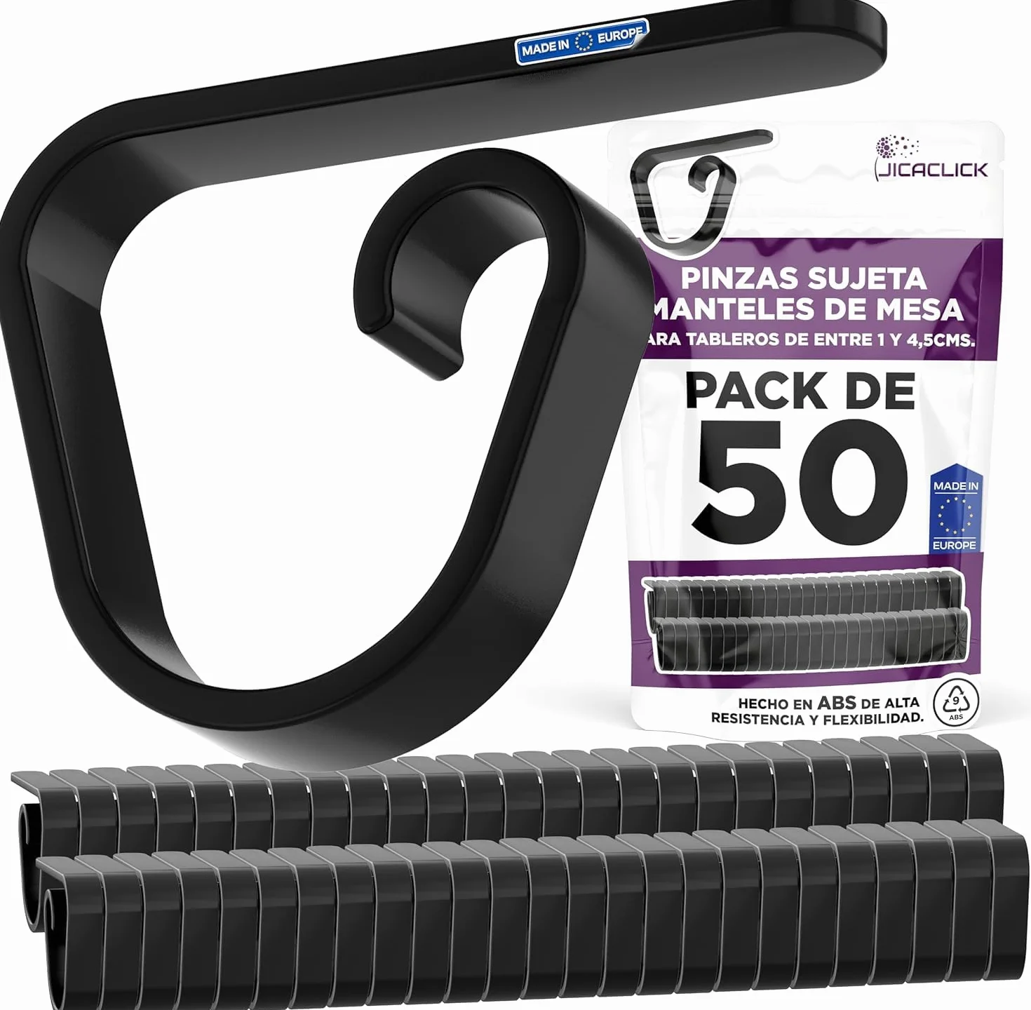 Pinzette di supporto per tovaglie, confezione da 50 clip grande, per ristoranti, supporto universale, in plastica, resistente, ideale per superfici spesse, uso esterno o interno (nero)